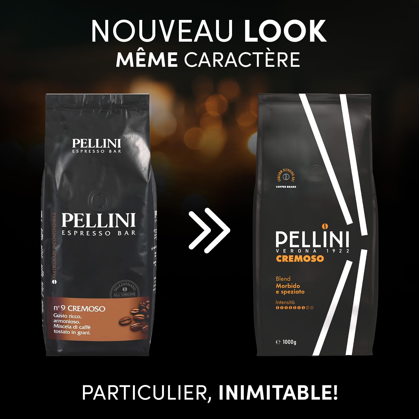 Pellini N.9 Crémeux, Café en Grains pour Espresso 1kg, Mélange d'Arabica et de Robusta au Goût Riche et Harmonieux, Café en Grains à la Torréfaction Moyenne