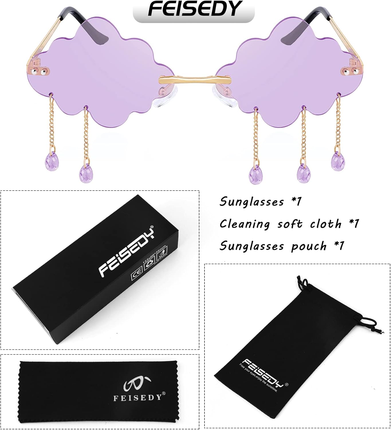 FEISEDY Retro Dripping Cloud Shaped Tassel Sunglasses Rimless Women Funny Party Disco Eyewear B2834 - Image 8