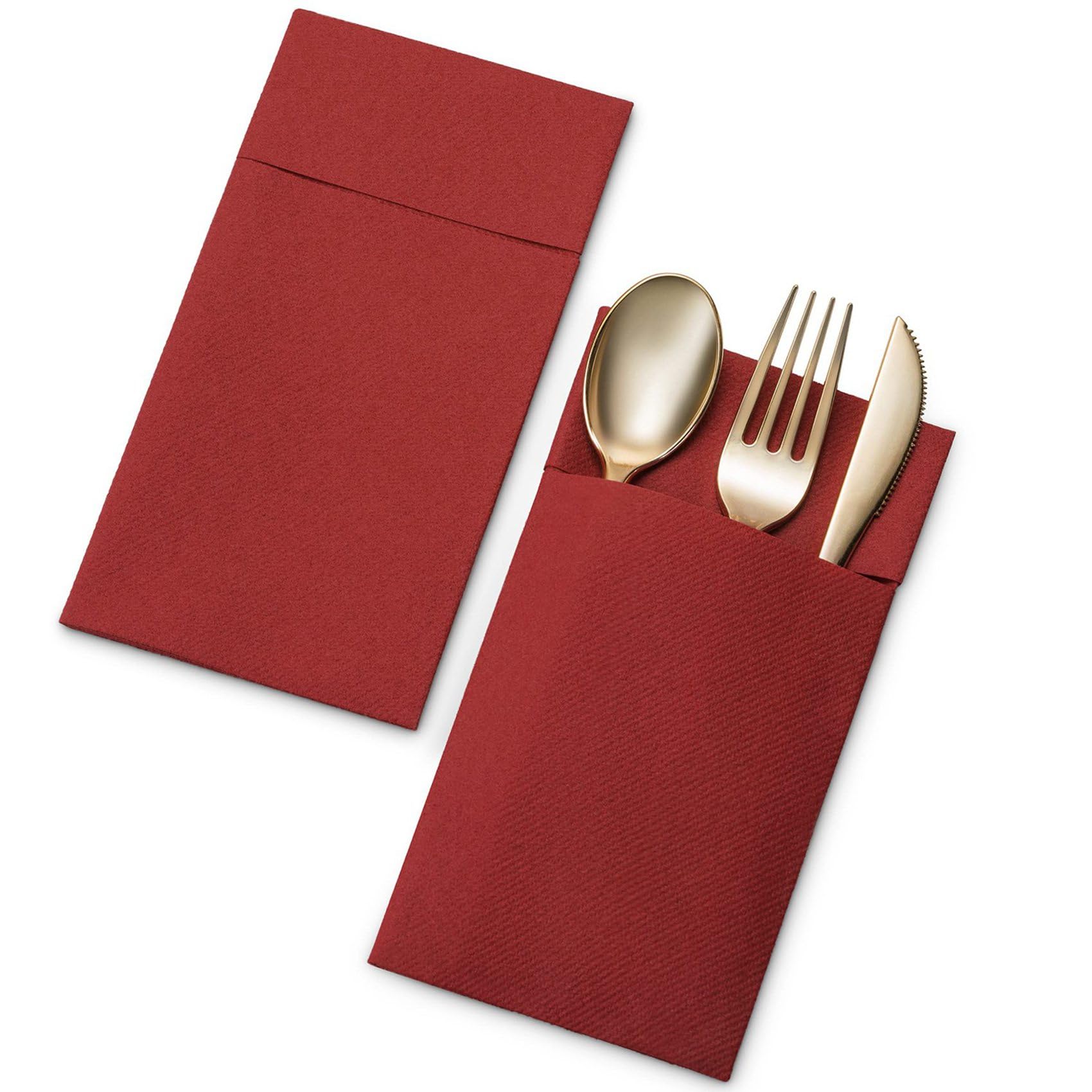 200 PièCes Serviettes de Table Jetables avec Poche à Couverts Intégrée, Tissu Pré-Plié comme des Serviettes en Papier pour FêTe de Mariage Rouge