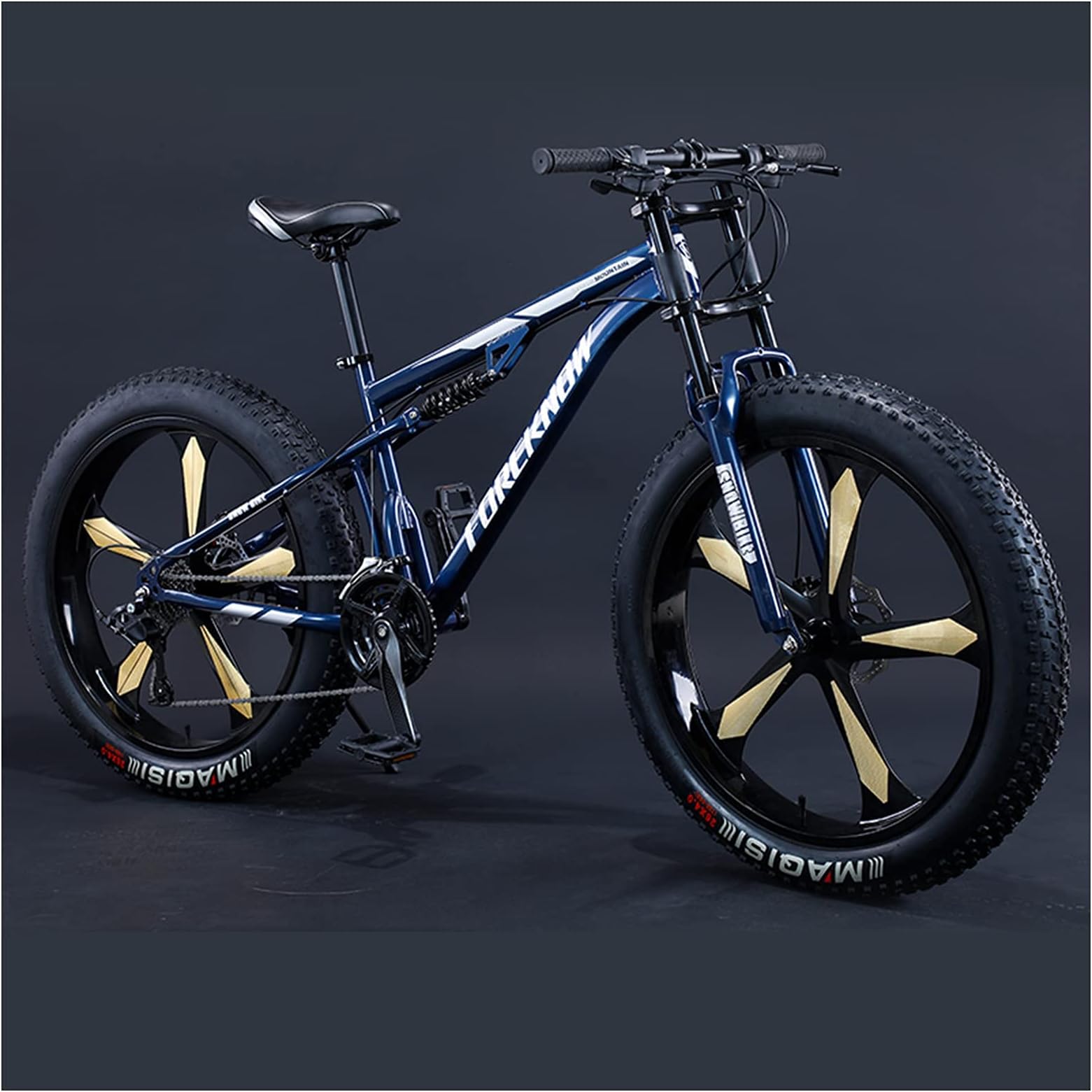 Mountain Bikes Men 26 Inch Adult Fat Tyre Mountain Bike with Full Suspension, High-carbon Steel Large Frame Dual Disc Brake Giant Bicycle,Blue 5 Spoke,27 Speed