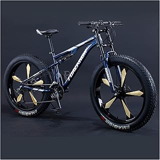 MEVZHH Bicicletas de Montaña Hombres 26 Pulgadas Bicicleta de Montaña de Neumático Gordo Adulto Conpensión Completa, Gran Mde Acero de Alto Carbono Bicicleta Gigante de Freno de Disco Doble/Azul 5 Rad