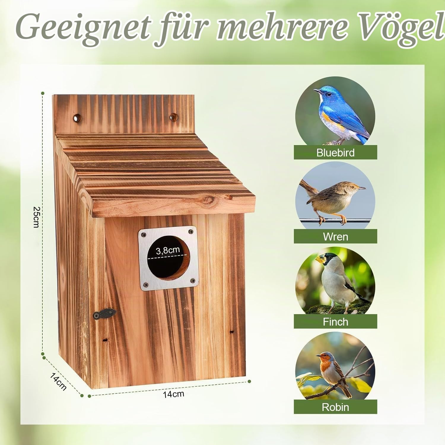 4 Stück Nistkasten für draußen wetterfest, Vogelhäuser mit Metallschutz, Sicherheitsschlössern, Flugschlitzen & Belüftung, 3,8cm Eingang
