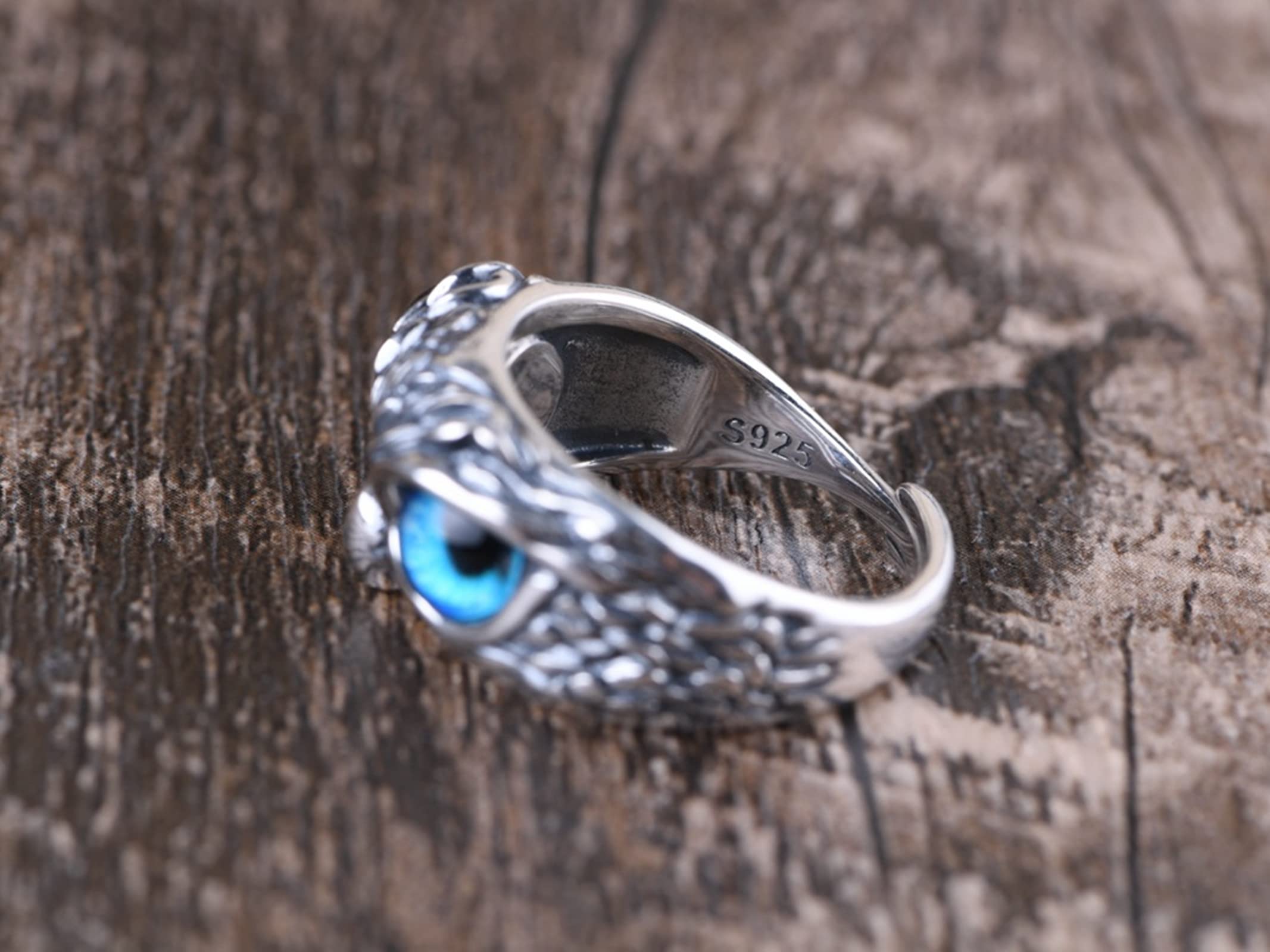 KnSam Ringe Sterling Silber 925, Eule Form Ring Silber Junge für Herren, Band Ring mit Stein Blau, Echt Silber Schmuck