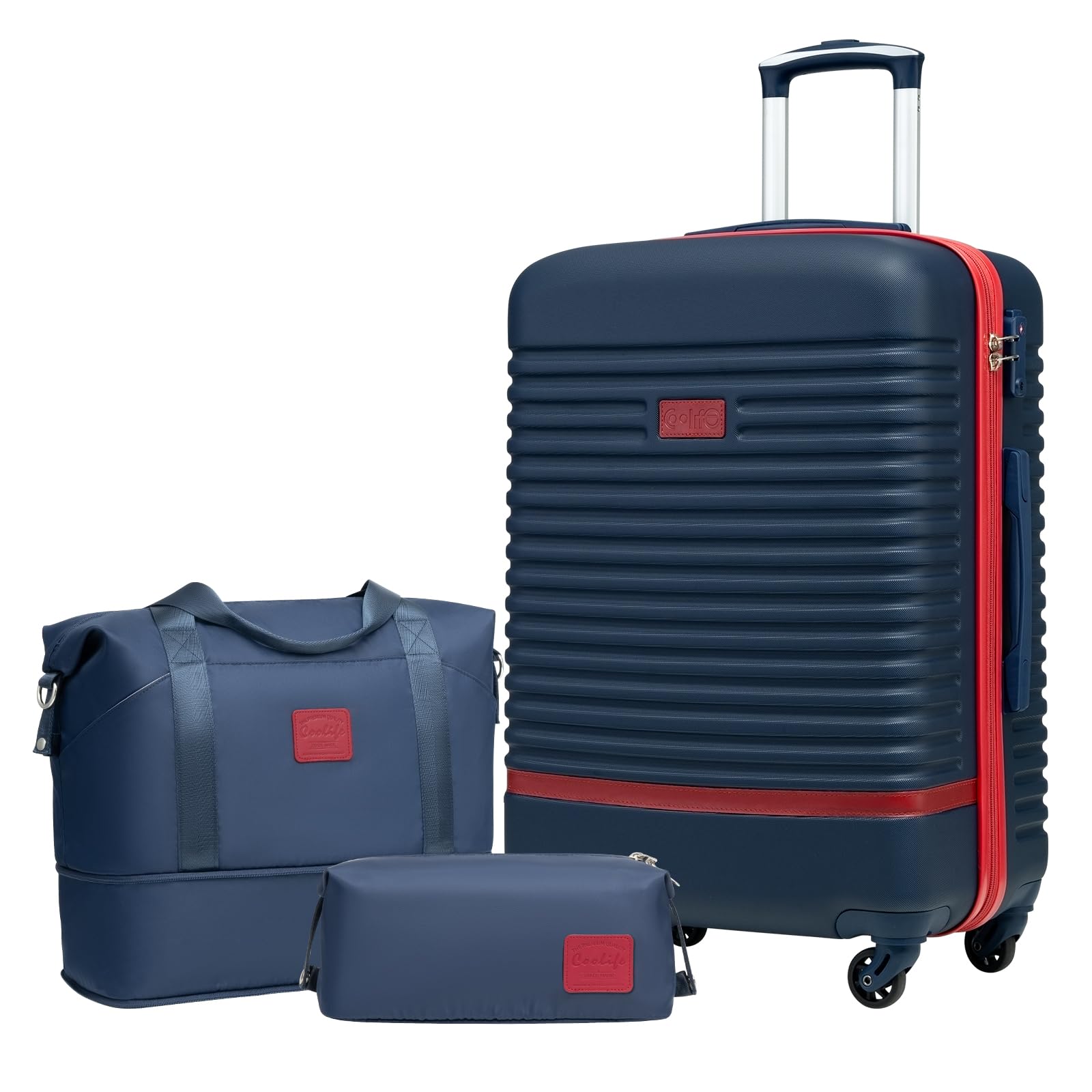 COOLIFE Koffer Set 3-TLG: Mittlerer Koffer + Reisetasche | ABS Hartschale Leicht, 360° Räder & TSA-Schlösser Für Europa, Kreuzfahrt & Auslandsstudium – Familienurlaub Essentials Blau/Rot