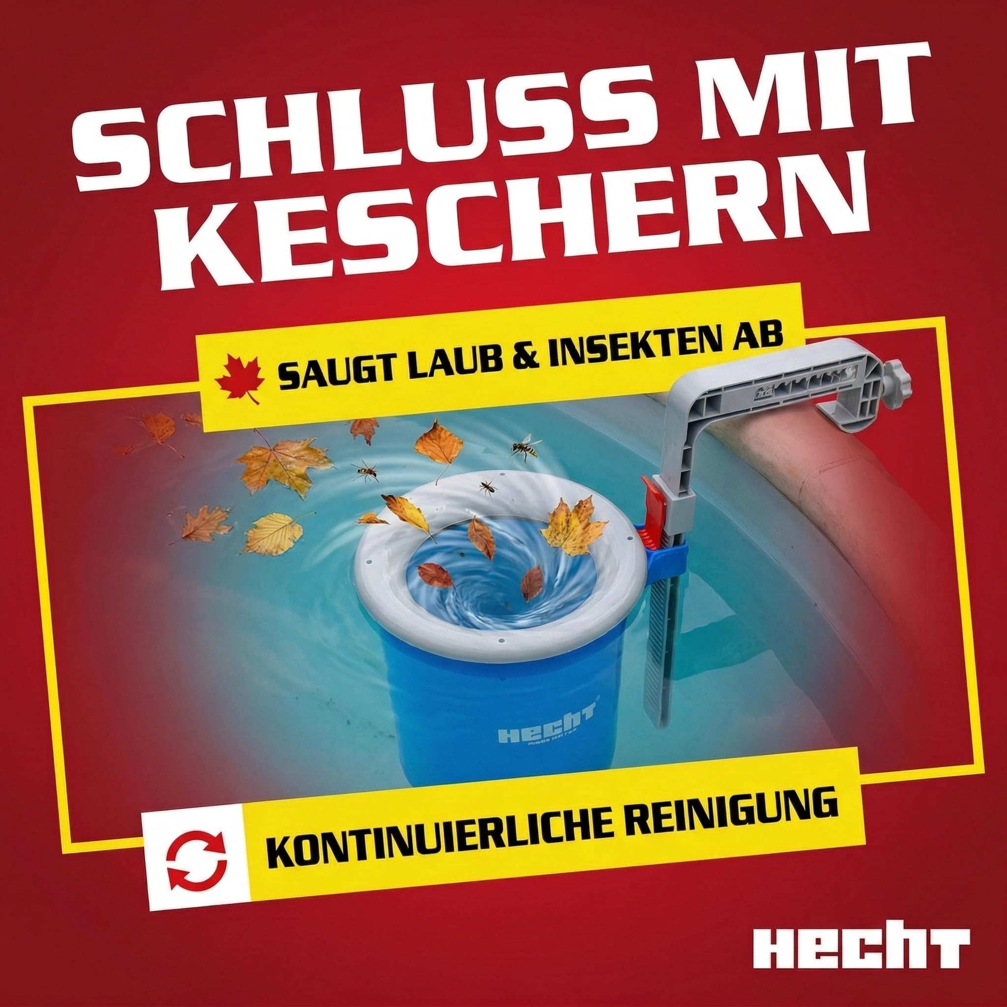 Hecht Pool Skimmer für Aufstellpool Framepool 32/38 mm | Einhängeskimmer und Oberflächenskimmer mit Filterkorb, Adapter und Halterung für Aufstell- und Stahlwandpools