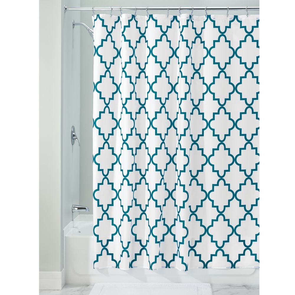 InterDesign Fabric Shower Curtain, 72" x 72" Emerald Moroccan Trellis