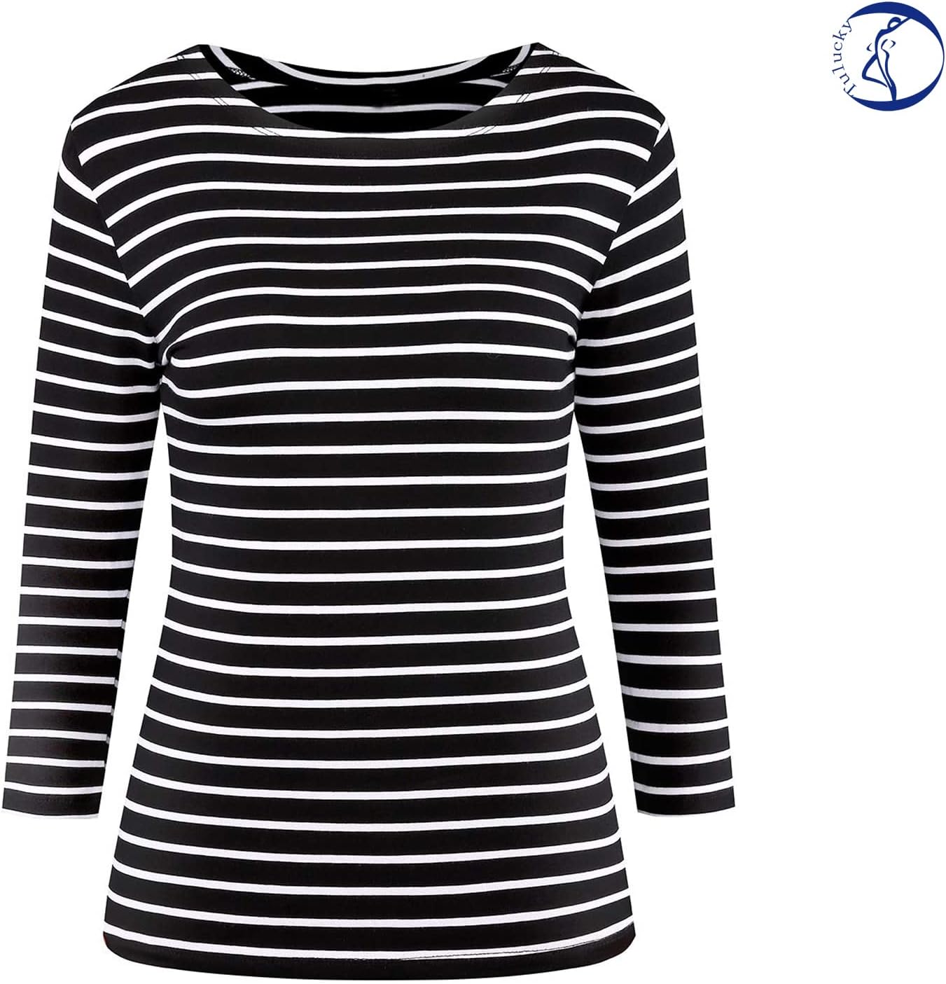 Tulucky Women's Casual Long Sleeve Shirts Stripe Tees Round Neck Tank Tops - Image 2