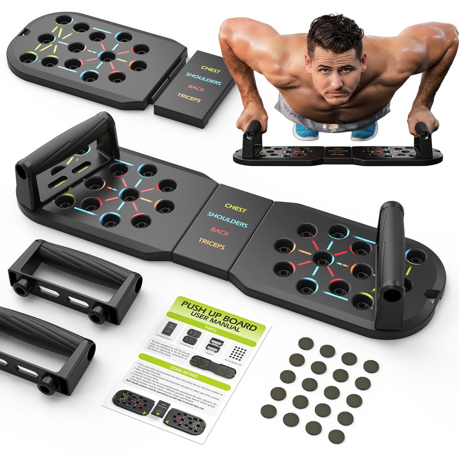 Push Up Board Fitness,Fitnessgeräte für Krafttraining Zuhause，20 in 1 Übungshilfe Pushup Bar Griffe für den Boden, Krafttraininggerät für Männer