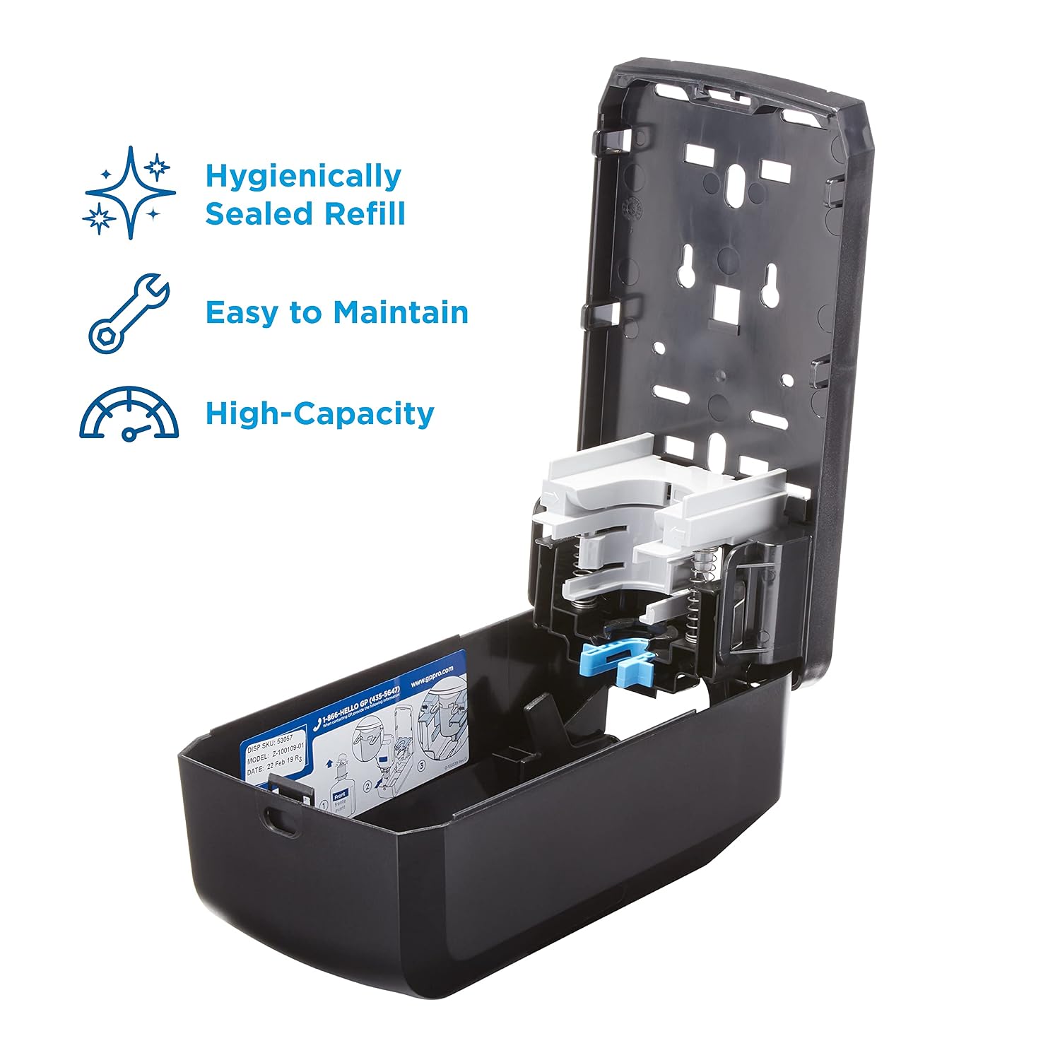 Pacific Blue Ultra Wall-Mounted Manual Soap Dispenser for Foaming Soap and Hand Sanitizer by GP PRO (Georgia-Pacific), Black, 53057, 11.5” H x 5.6” W x 4.4” D