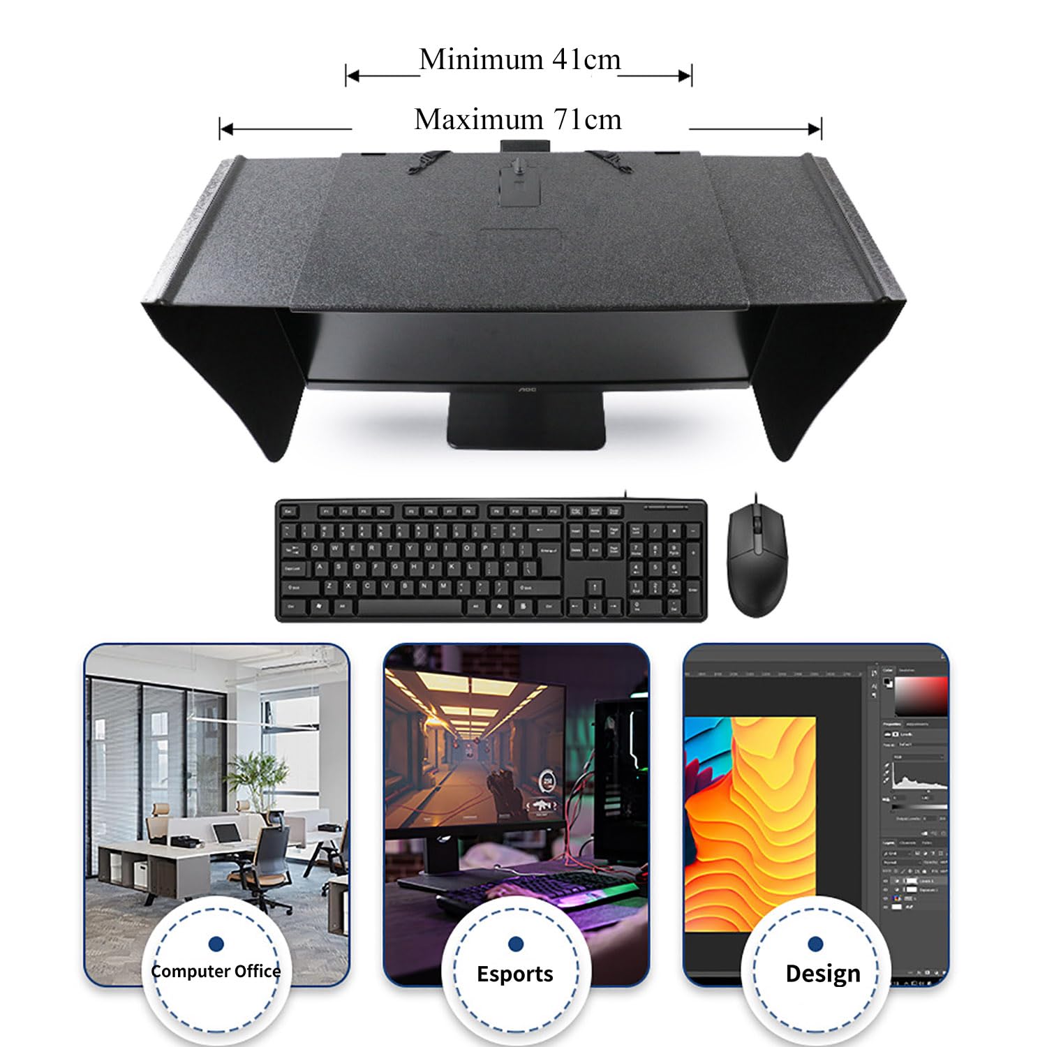 Parasole Per Monitor,17-27 Pollici Coprimonitor Regolabile Parasole per Schermo,per Cornice Esterna del Monitor, Offre Protezione Della Privacy