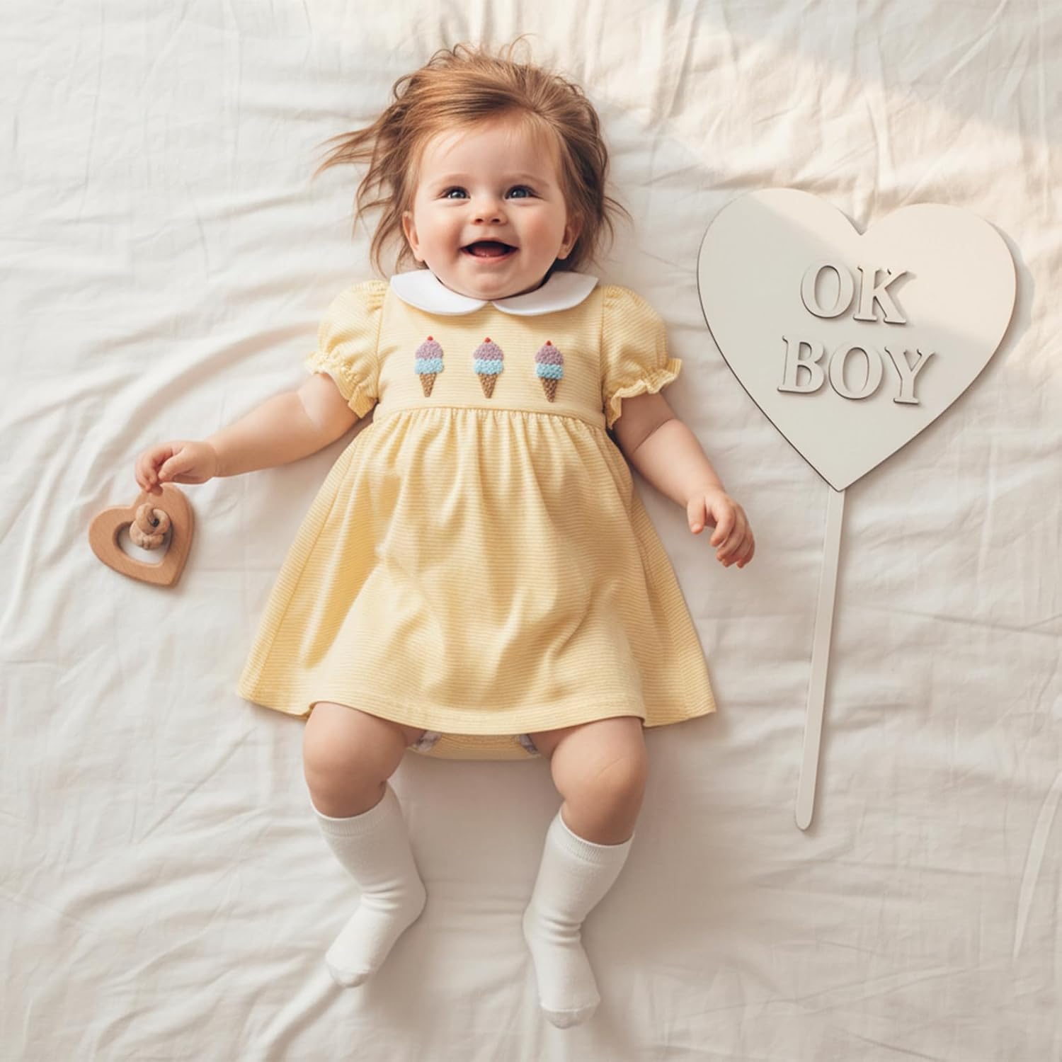 Little Kids Toddler Baby Girl Summer Clothes Puff Sleeve Doll Collar Dress Ice Cream Embroidery Stripe Dresses Playwear - Image 3