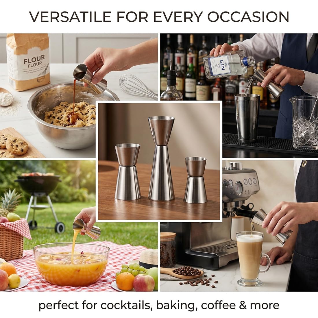Dosatore Misurino Doppio per Cocktail, 3 Pezzi, Misurino per Bevande Barista, Misurino in Acciaio Inox a Doppia Spirito Jigger Misura Cup, Per Bar, Discoteche, Feste, 15/30 ml, 25/50 ml, 30/60 ml