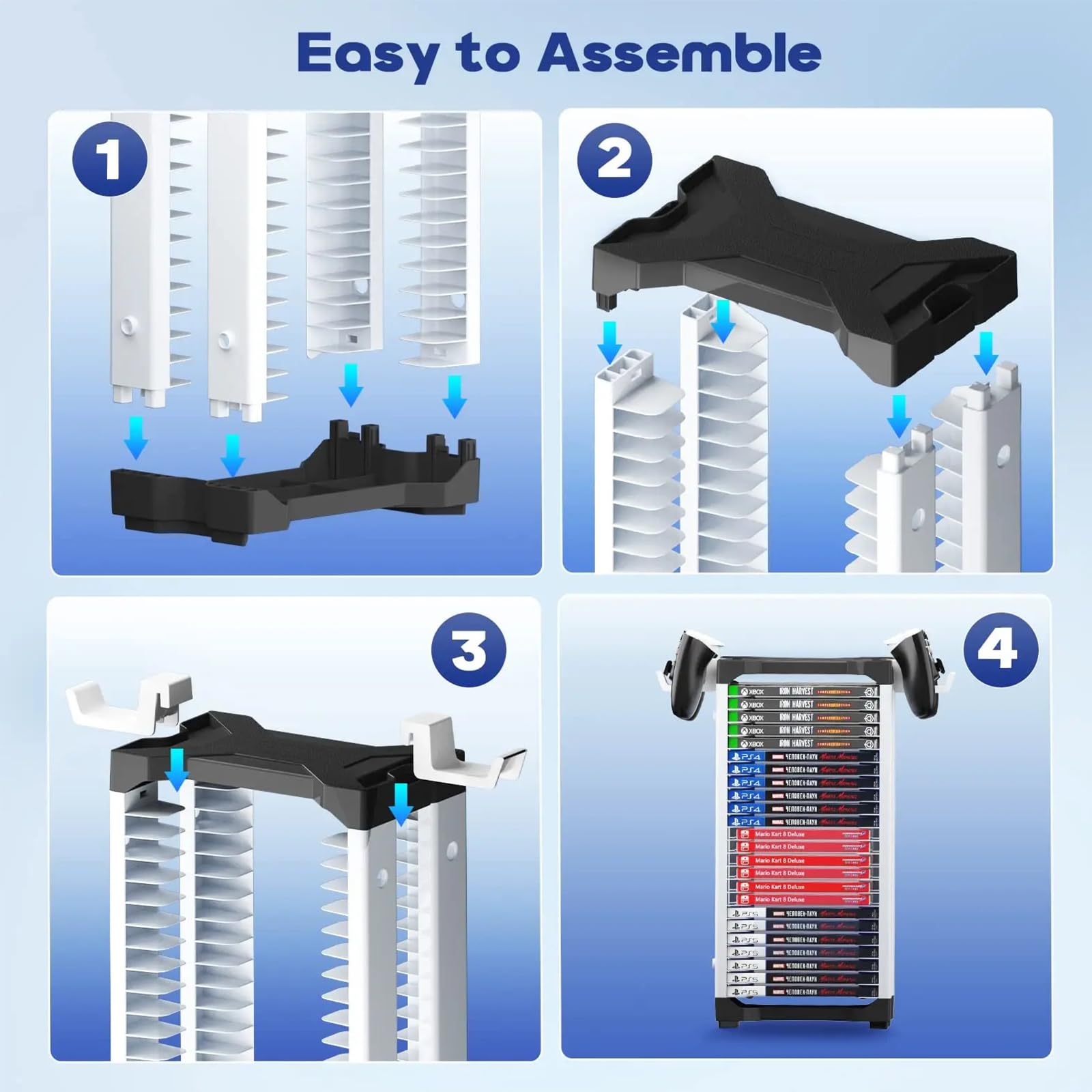 Porta Giochi PS5, Porta CD a Colonna, Torre Di Archiviazione Per Videogiochi Con Supporto Per Ps5/Xbox/Nintendo Switch Games Con 2 Rack Per Cuffie e Controller