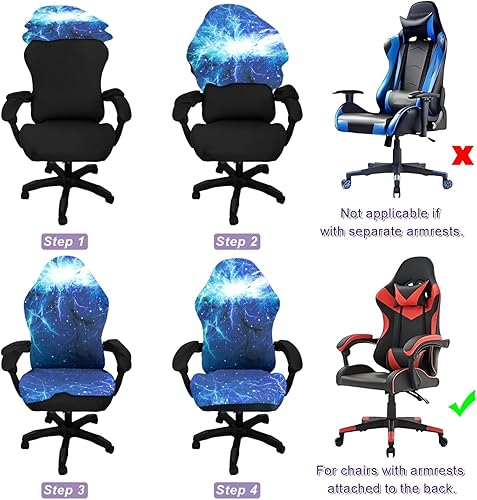 Miniatura 6 de Fundas para sillas de juegos, impresión 3D, de una pieza, ajuste universal, funda de asiento para silla de juegos con reposabrazos y funda
