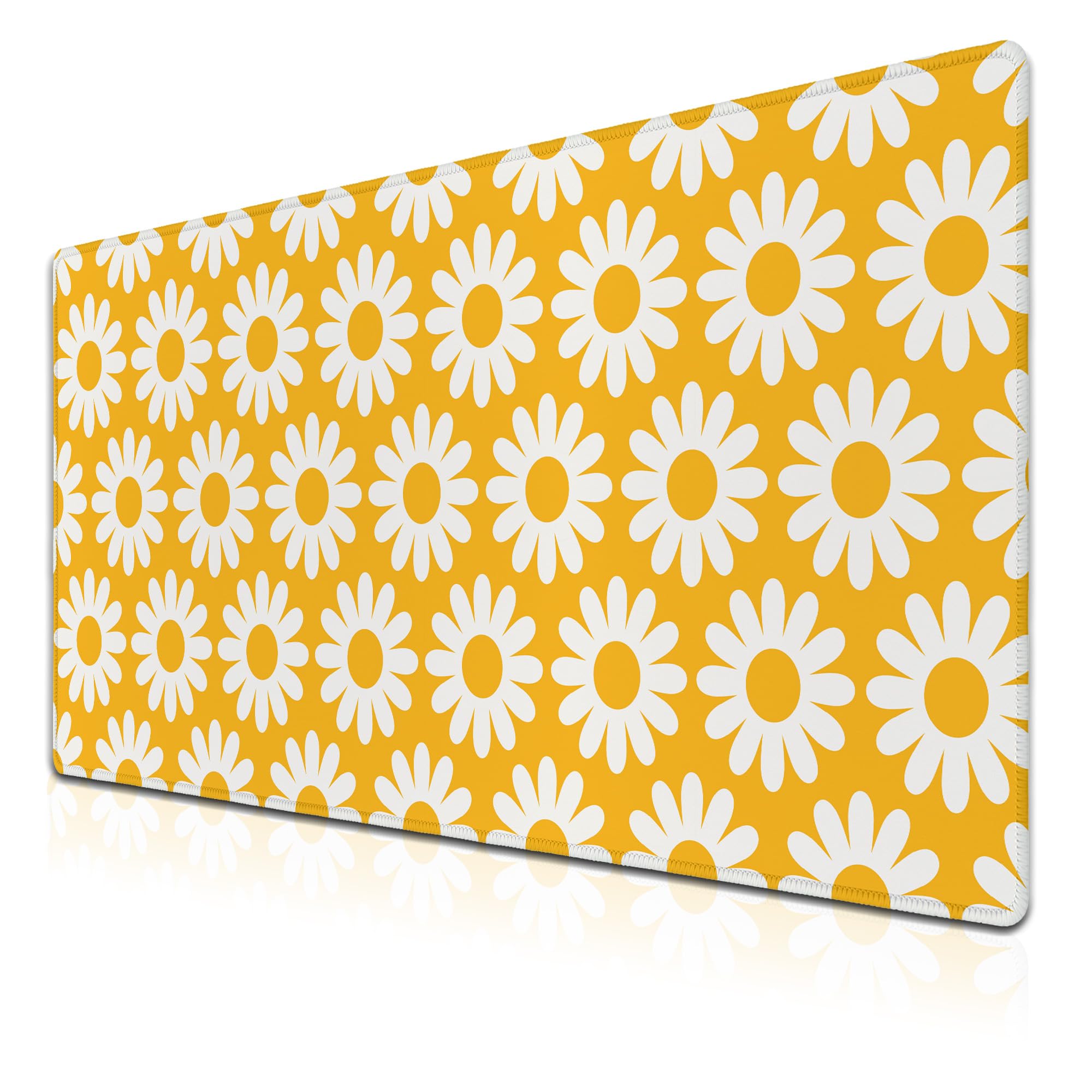 Tapete de escritorio para computadora, color amarillo, alfombrilla de mouse grande para juegos, teclado y mouse, base de goma antideslizante, impermeable con bordes cosidos, 35.4 x 15.7