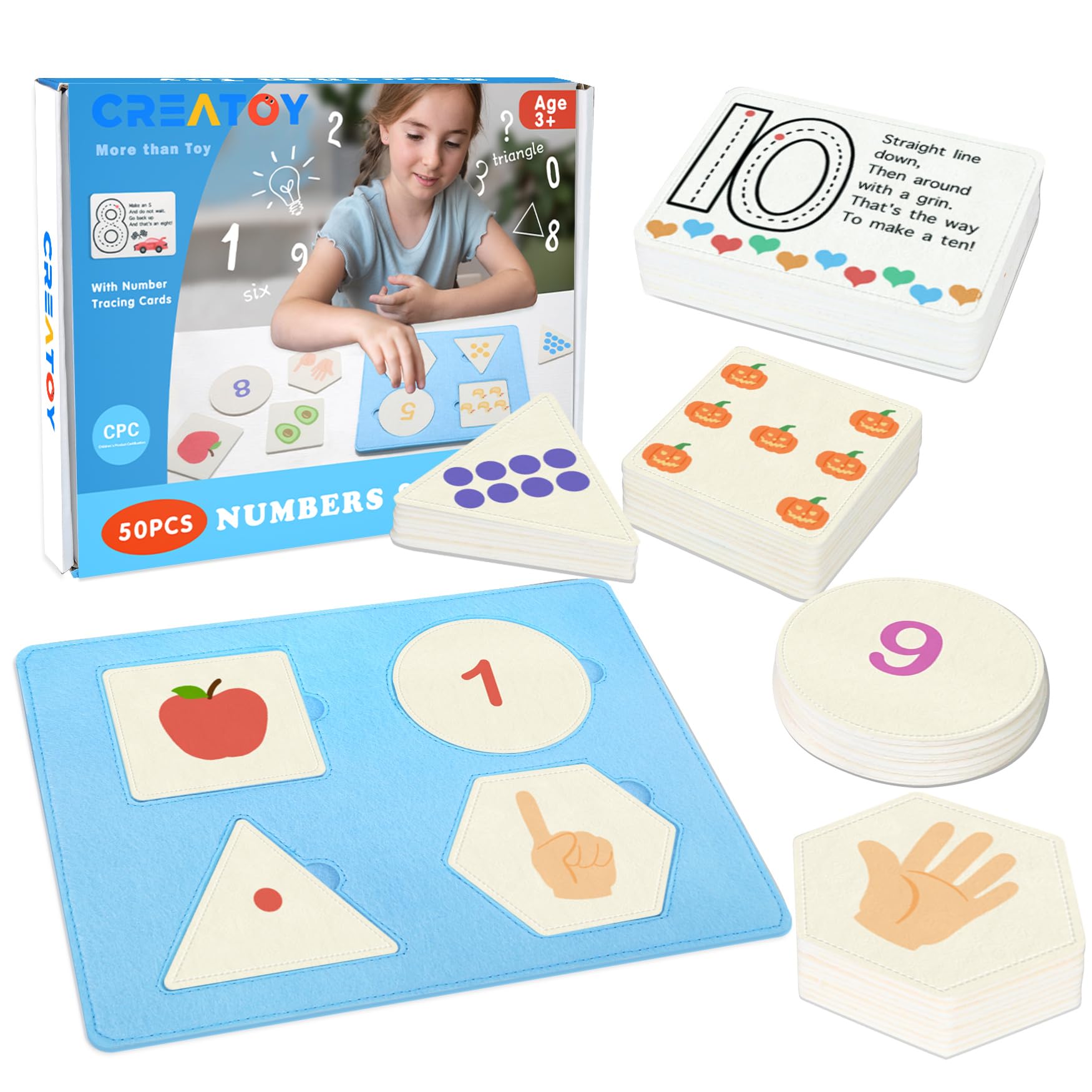 Creatoy Educational Learning Number Toys for Toddlers 50 Pcs Montessori Math Toys for 1 2 3 4 Years Number Counting and Shapes Sorting Games Homeschool Must Haves