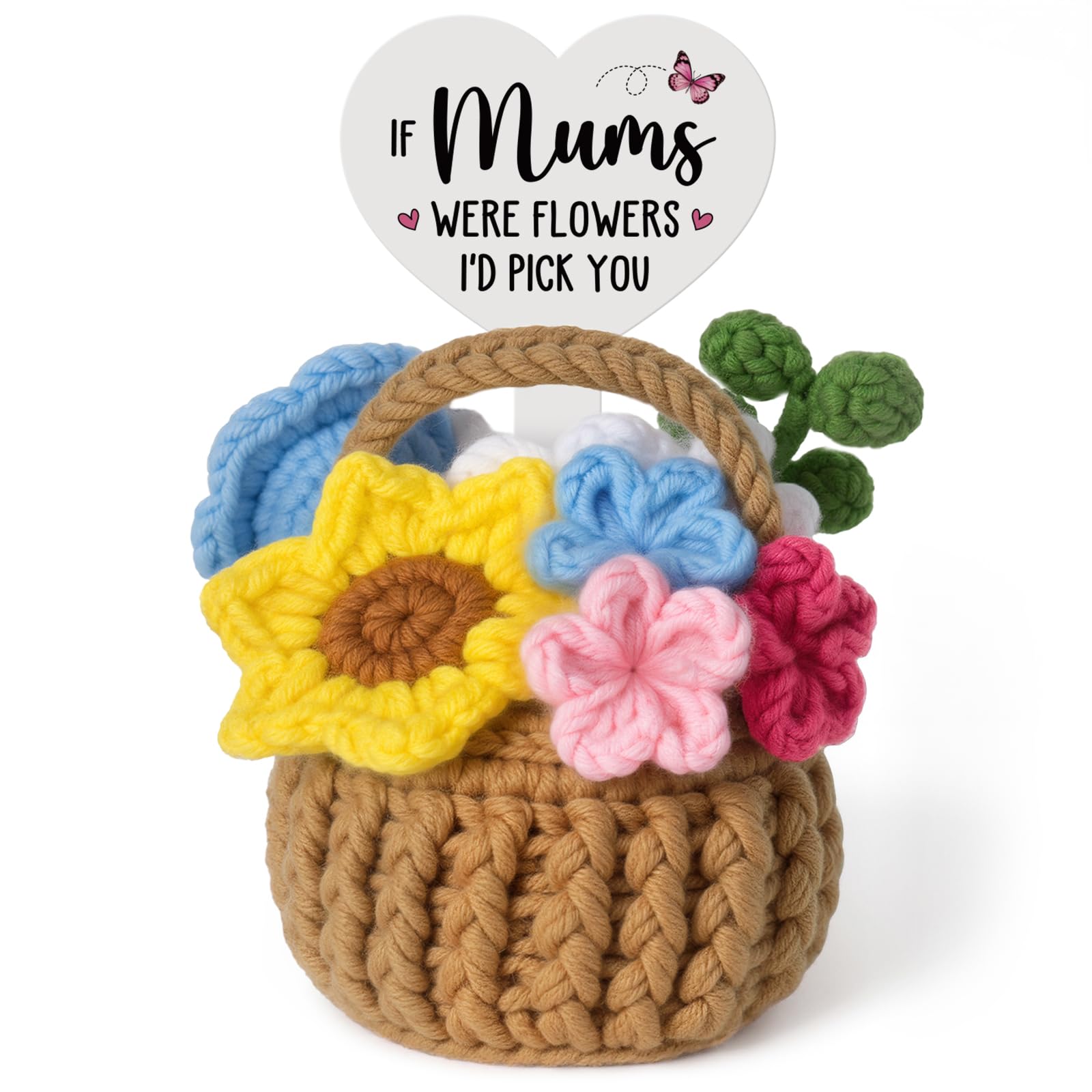 Aurohouse Mum Birthday Gifts, Handmade Crochet Flower Basket Gifts for Mum