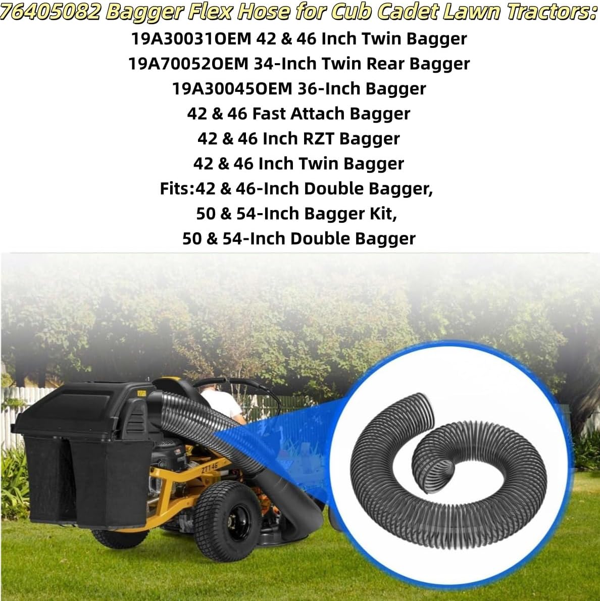 764-05082 76405082 Bagger Flex Hose replace for MTD CUB CADET RZT 36" 42" 46" 50" 54" Rear Fast Double Bagger