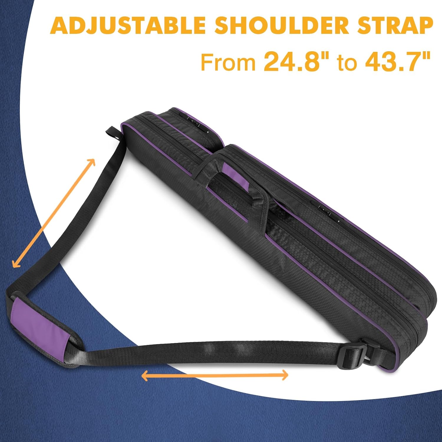 Pool Cue Case, Pool Stick Case 2x2 Holds 2 Sticks with 2 Accessory Zipper Pockets, Sturdy Polyester Pool Cue Carry Bag with Shoulder Strap Handle, Soft Billiard Cue Sling Bag for Men and Women