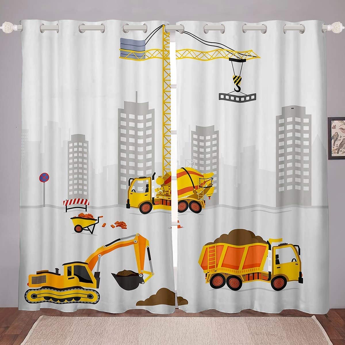 Children Curtains Construction Car Printing Curtains Kids Cartoon paw Patrol Window Curtain Decorative Ultra Soft Microfiber for Boys Girls Children W46*L54