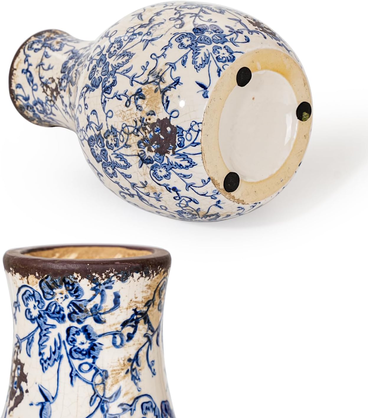 Sungmor Blue and White Ceramic Flower Vase, Vintage Ice Cracked Glaze Porcelain Vase, Pretty Centerpieces Flower Arrangement Vase for Home Decor, 8.2 Inch Decorative Vases for Table, Shelf, Mantel - Image 5