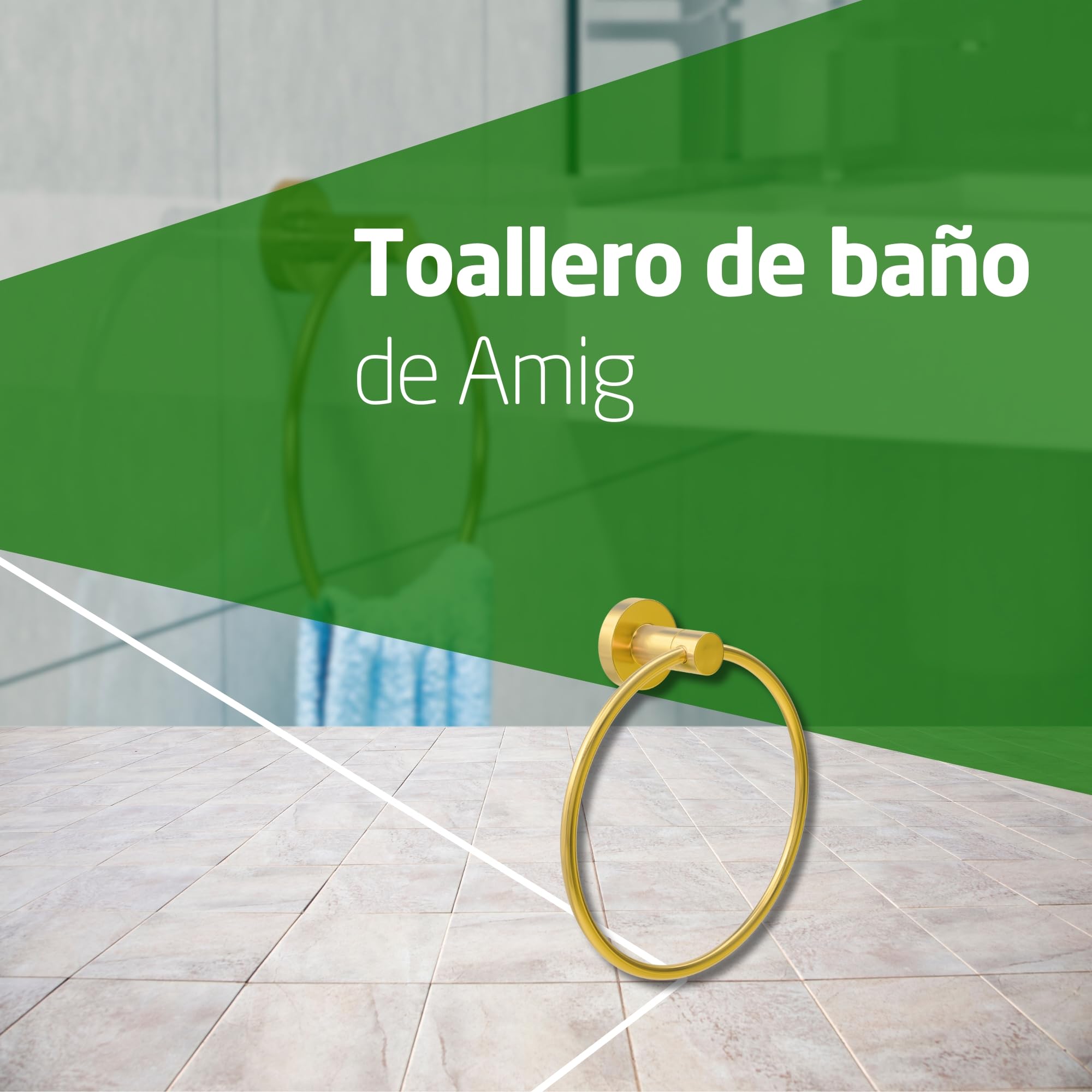 Amig - Toallero de baño Mod. Gorliz-3 - Soporte de Pared para Toallas con Tornillos incluidos - Ø155 x 52 mm - Acero Inoxidable - Oro Mate