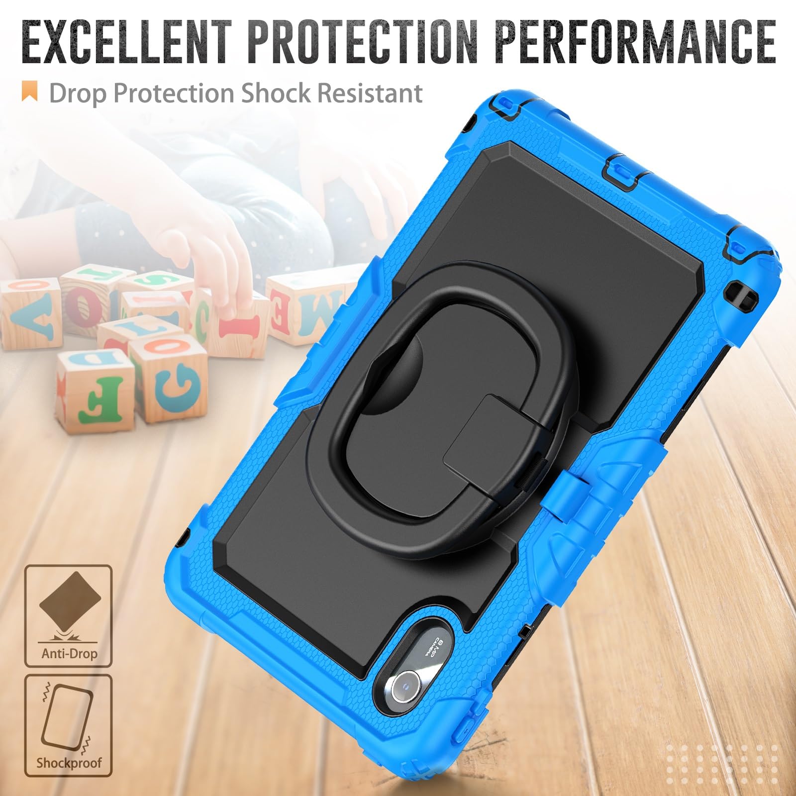 Etui z folią ochronną na ekran do tabletu Lenovo Ldea Tab 11 cali 2025/Tab K11 Gen 2 (TB336FU/TB336ZU), solidne, pełne, ochronne etui obrotowym uchwytem, ​​silikonowe(Light Blue)
