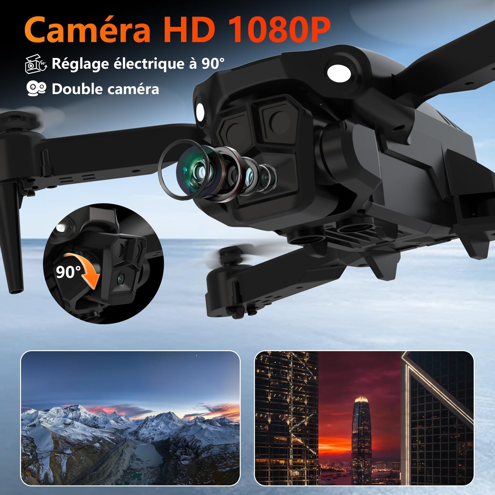 Drone avec caméra 1080P pour adultes, Drones RC avec télécommande à écran