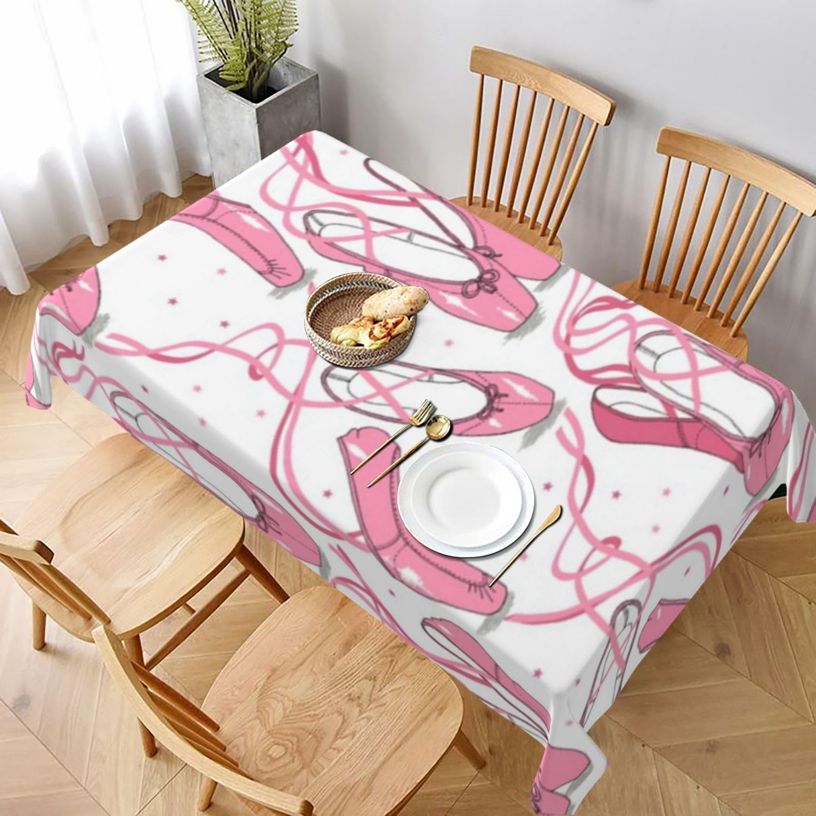 BNVSADC Pink Ballet Shoes Printed Rectangle Tablecloth 228x152 CM, Water Resistant Polyester Table Cloth Decorative Fabric Table Covers for Kitchen Dining Table Parties Camping