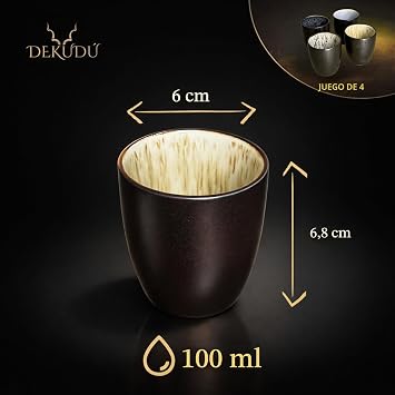 Espresso Cups in Ceramic Quality Stoneware Set Original Coffee Cups – Handmade – Very Resistant Dishwasher and Microwave Safe – 4 Pieces of 100 ml – Black Exterior Colour