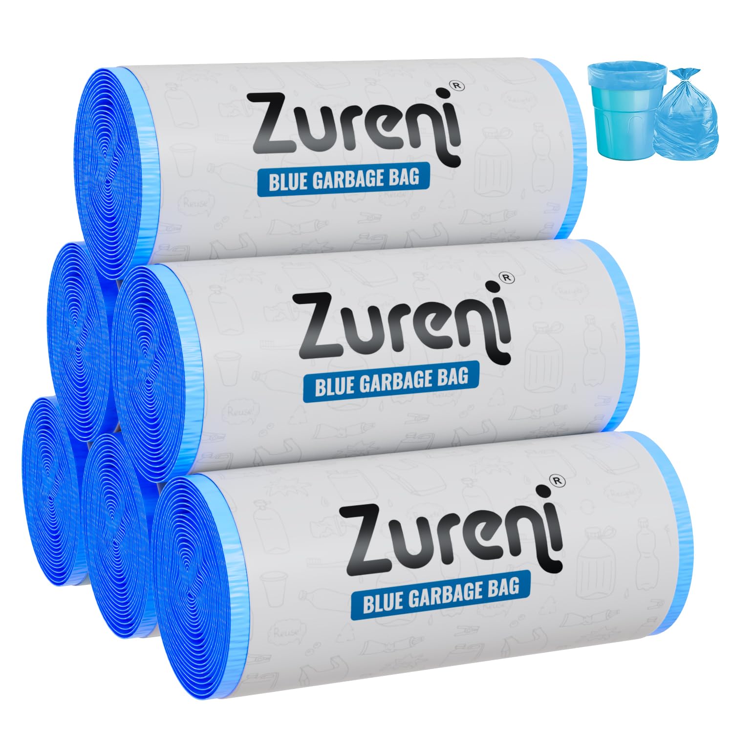 Zureni Garbage Dustbin Bags (Large, 60 x 81 cm or 24" x 32") Drawstring Anti-drip Trash Waste Basket Bag for Kitchen Office Warehouse Pantry (Blue, 6 x 15 Pcs/Roll) (B0BTDR9NNN) Amazon Price History, Amazon Price Tracker