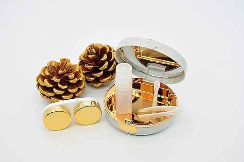 Miniatura 4 de Paquete de 2 fundas de lentes de contacto de mármol todo en uno contenedor de contacto de viaje Kit de almacenamiento de remojo (dorado)
