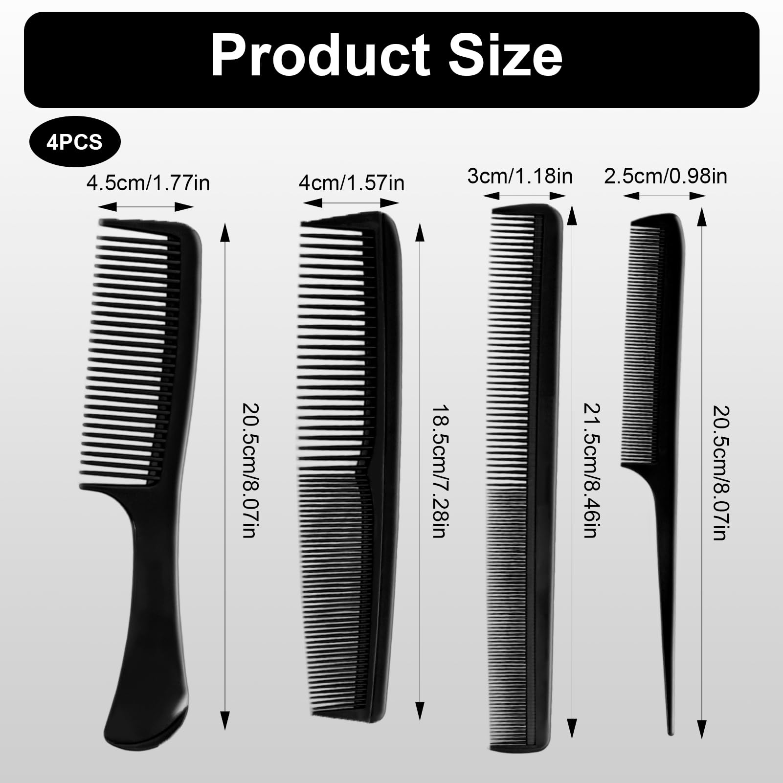 4 pack Shatterproof Carbon Hair Comb for Men and Women Antistatic Double-Sided Cutting and Styling Comb - Image 2