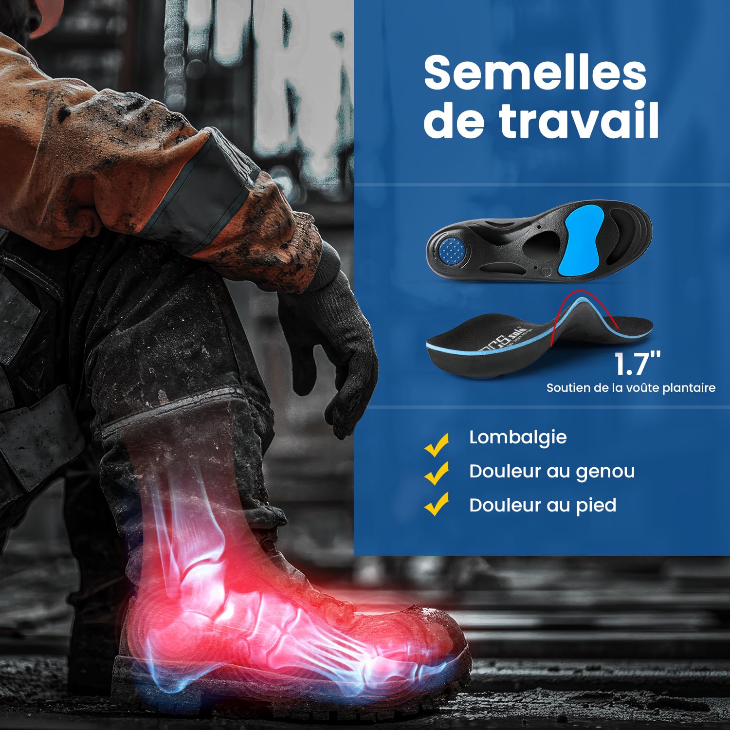 PCSsole Semelles Orthopédiques Gel High Arch Support, Semelles Confort Pour Pieds Plats, Fasciite Plantaire, Douleur aux Pieds, Pronation Excessive Pour Hommes et Femmes