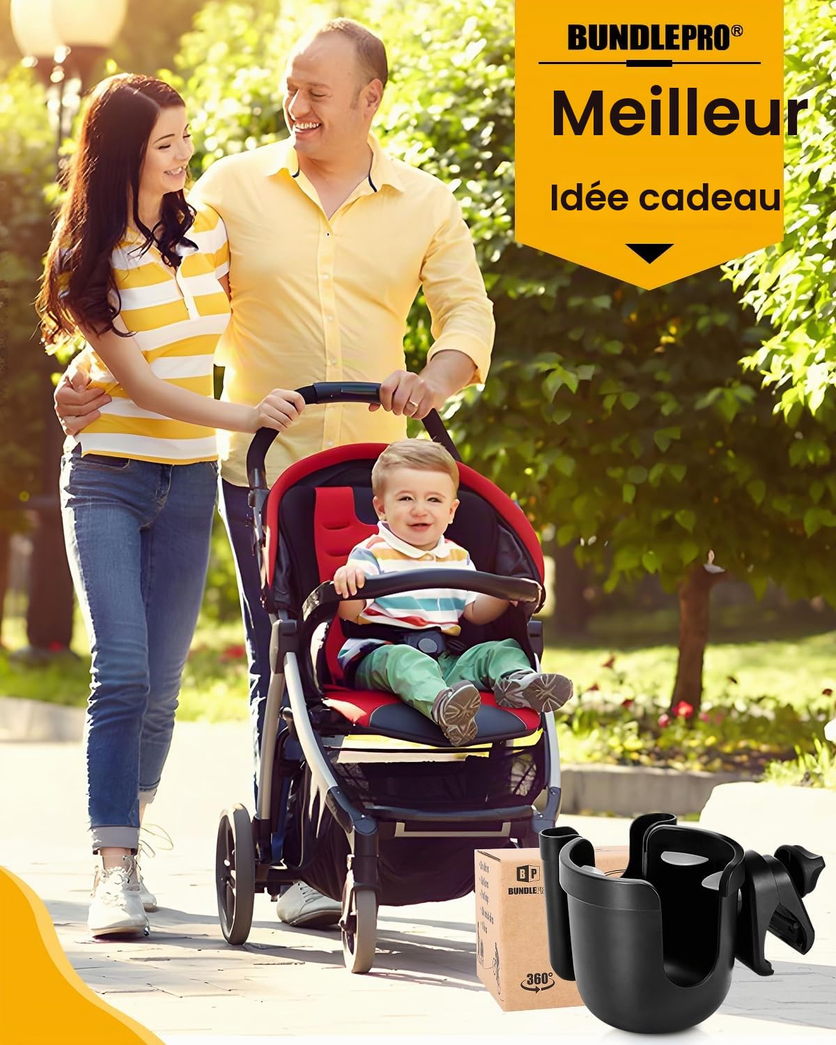Porte-gobelet Universel pour Poussette avec étui de téléphone Portable, Support de Rangement 2 en 1, Rotation à 360 degrés, pour vélo, Poussette, Fauteuil Roulant, déambulateur, vélo, s'adapte à la