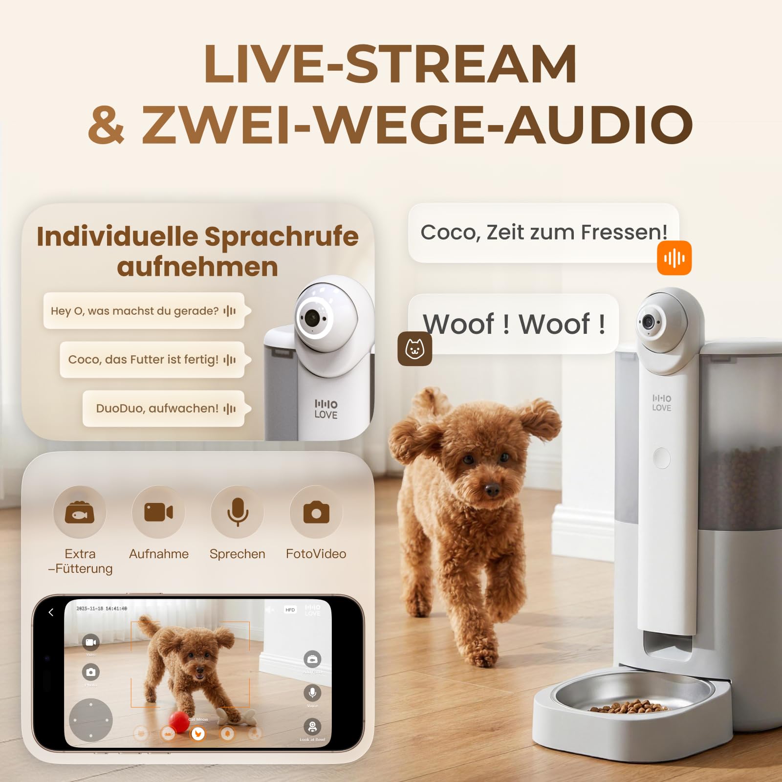 HHOGENE 5L Futterautomat Katze mit Kamera & 1080P Nachtvision, automatischer Katzenfutterautomat KI-Fütterungsplan, App-Steuerung per 2,4G/5G WLAN, Frische-Guard für Trockenfutter, 30 Tage Vorrat