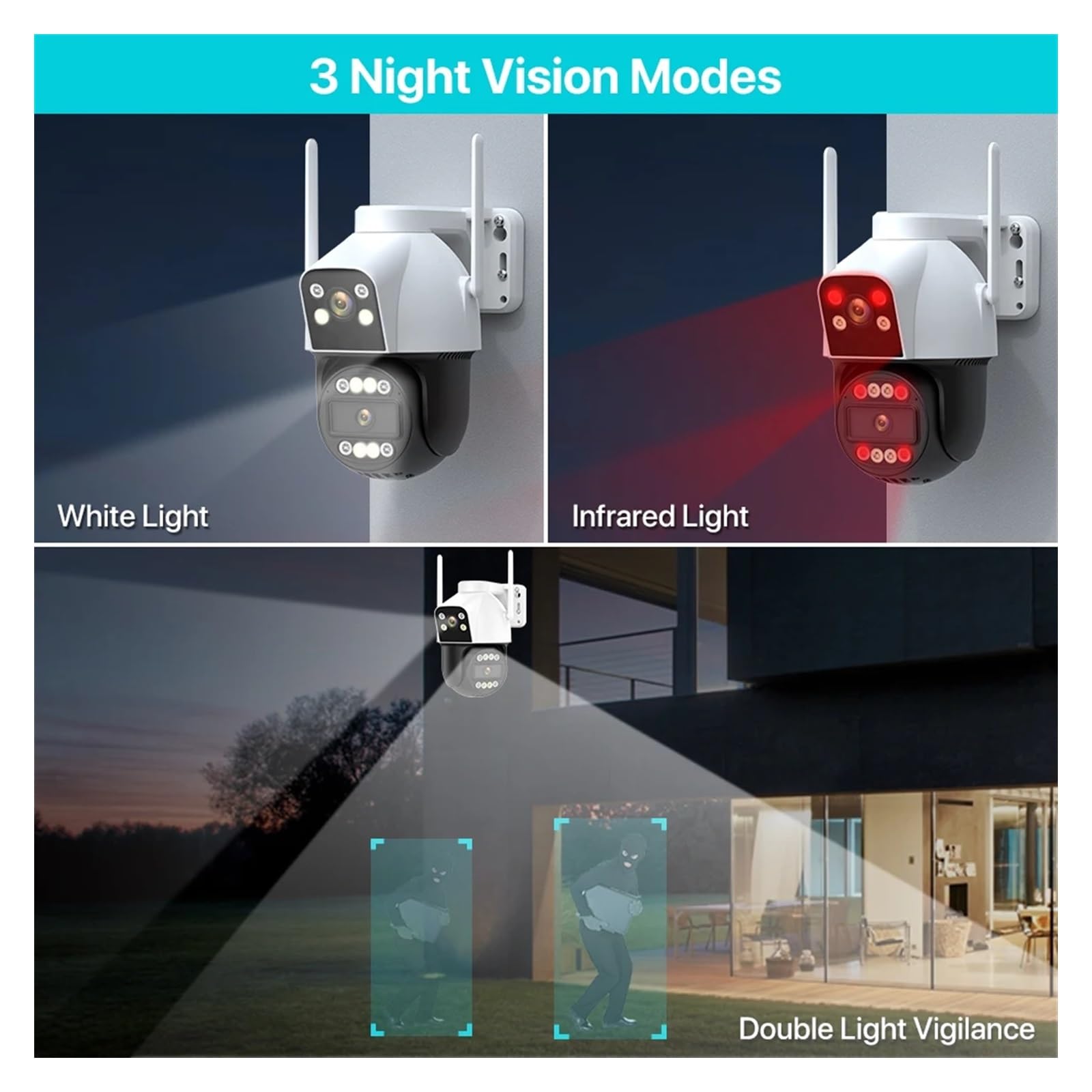 Telecamera di sicurezza, 4G IP Camera Esterna 4K HD 10X Zoom Tre Lenti Doppio Schermo Sim Card Telecamera PTZ Ai Tracking Video Sorveglianza CCTV Cam(2K WIFI NO Card)