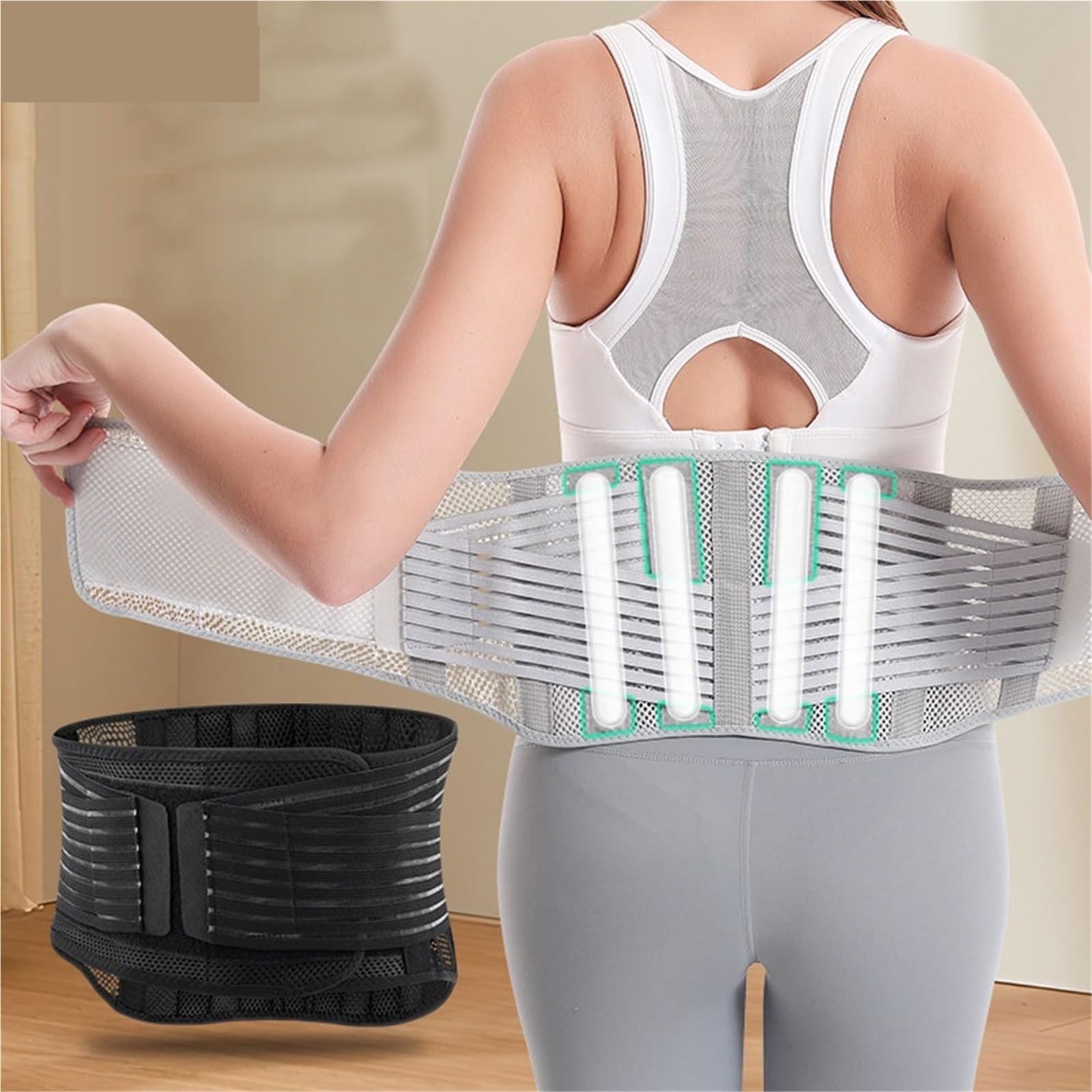 Fascia Lombare Posturale 1 pezzo di supporto for la schiena traspirante, cintura inferiore, sollievo dal dolore con 4 stecche for sollevamento pesi(Gray,L)