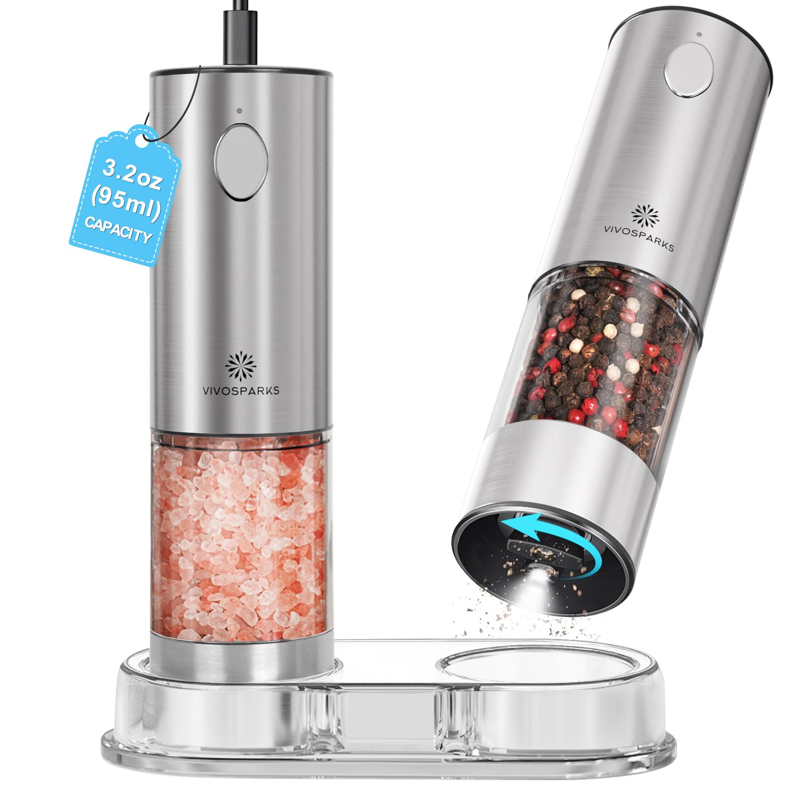 Vivosparks Electric Salt and Pepper Grinder Set 3.2oz