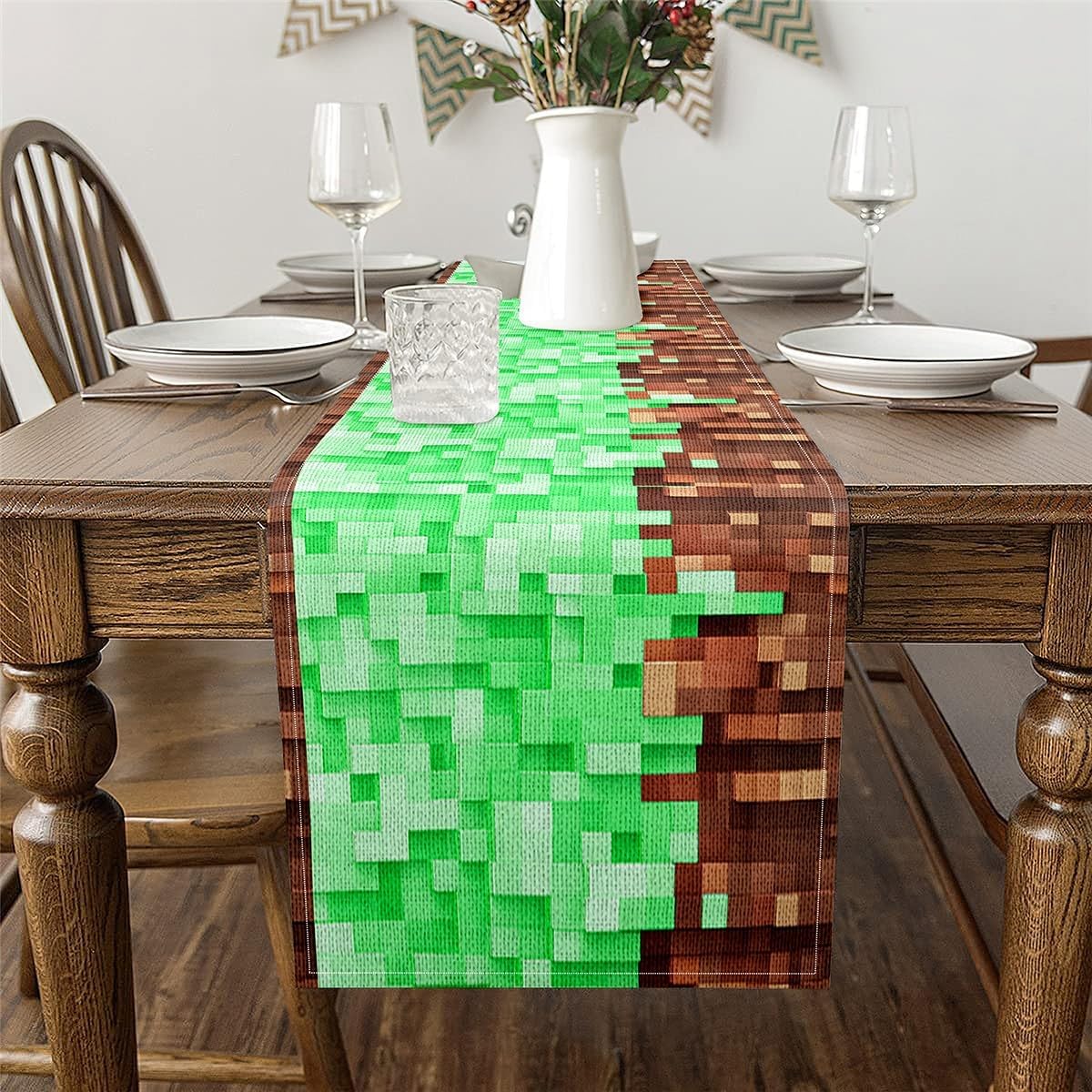 jejeloiu Pixel Table Runner,13" x 108" image 3