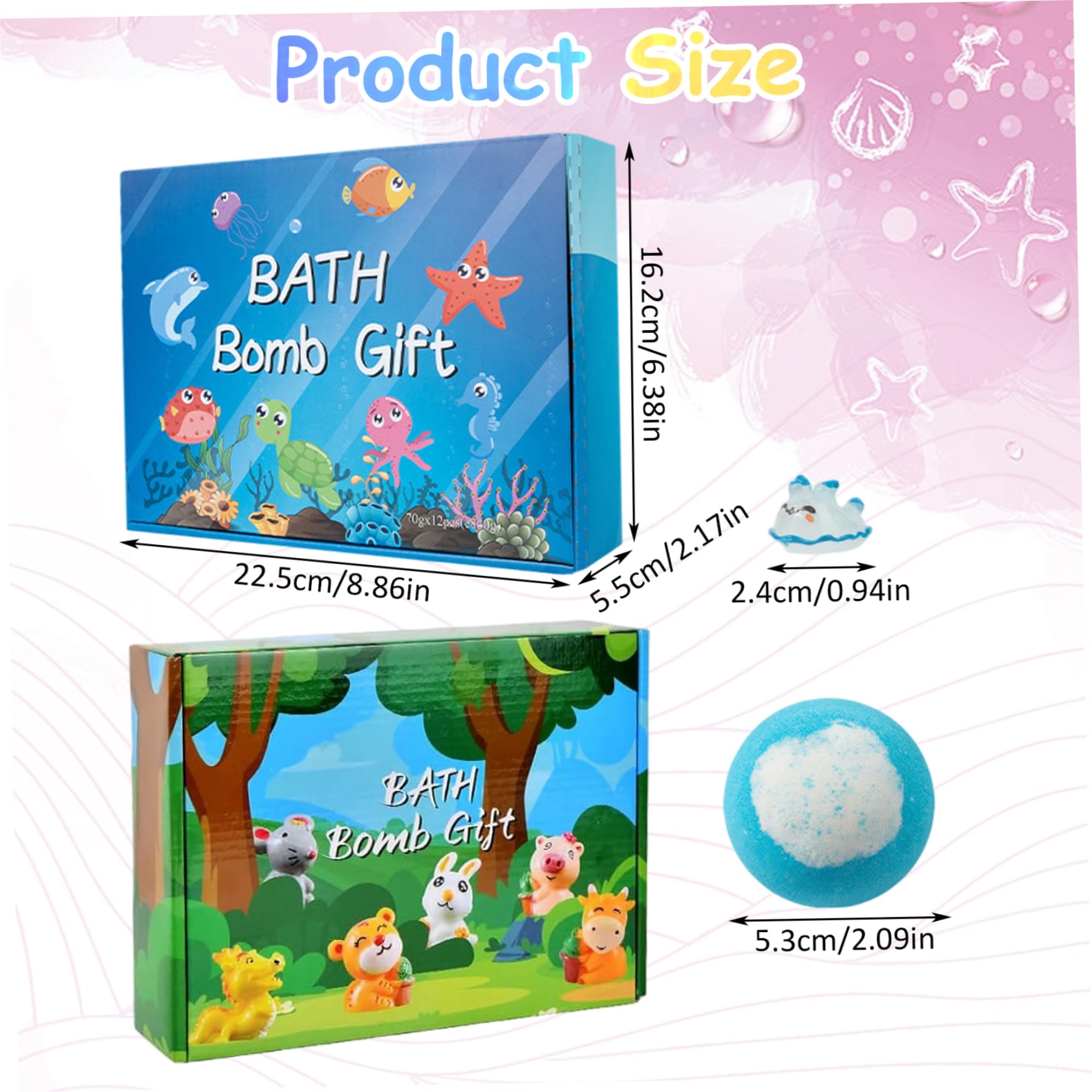 12 Unids/Set Bombas de Baño con Juguetes en el Interior Bombas de Baño de 2 Pulgadas con Lindos Juguetes de Animales, Suministros de de Burbujas Coloridas y Gaseosas Seguras para Niños para Opci