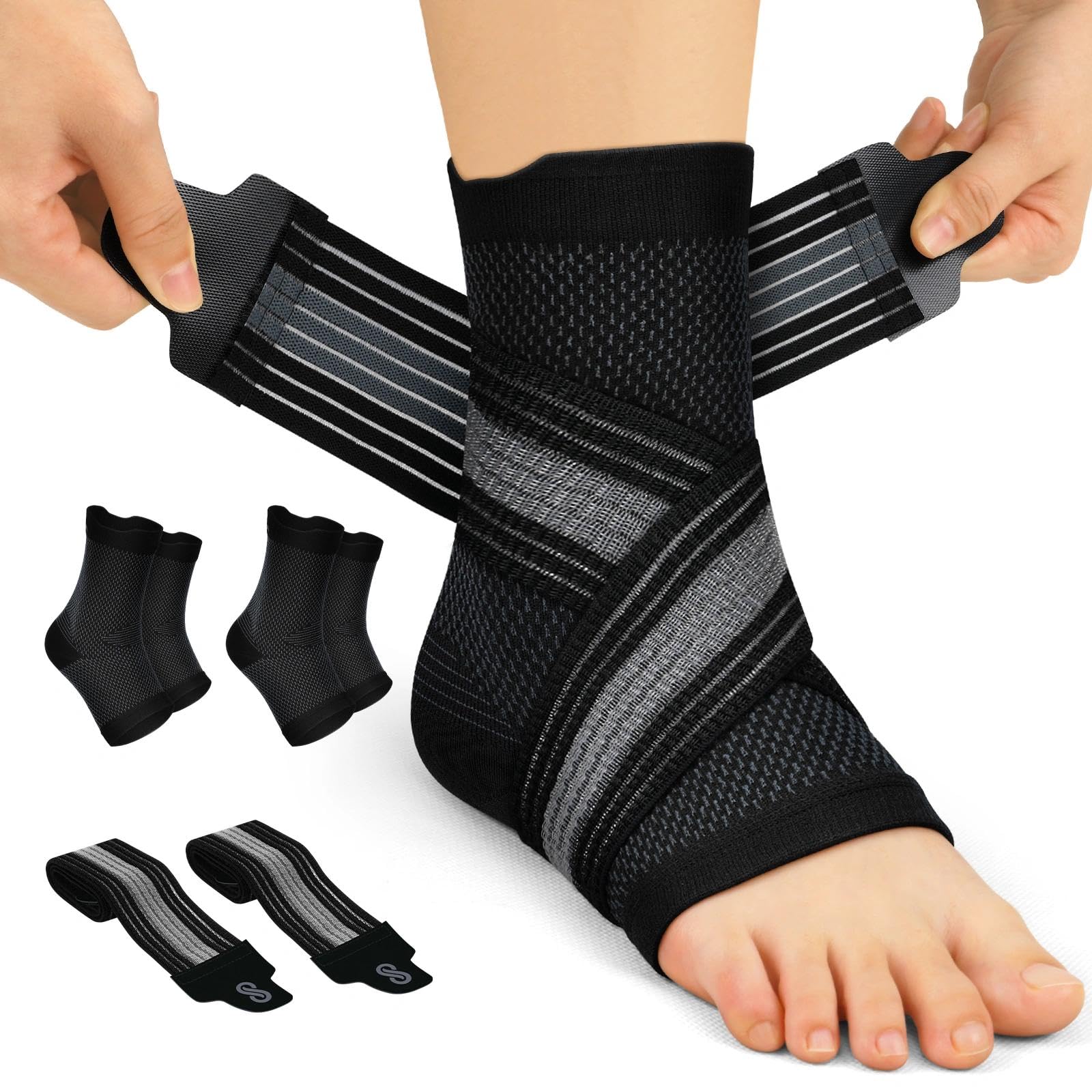 Photo 1 of PAPLUS 2 Pairs Ankle Braces for Men & Women Plantar Fasciitis Relief- Adjustable Ankle Support for Foot Pain, Achilles Tendonitis Brace - with Removable Strap for Swelling Black