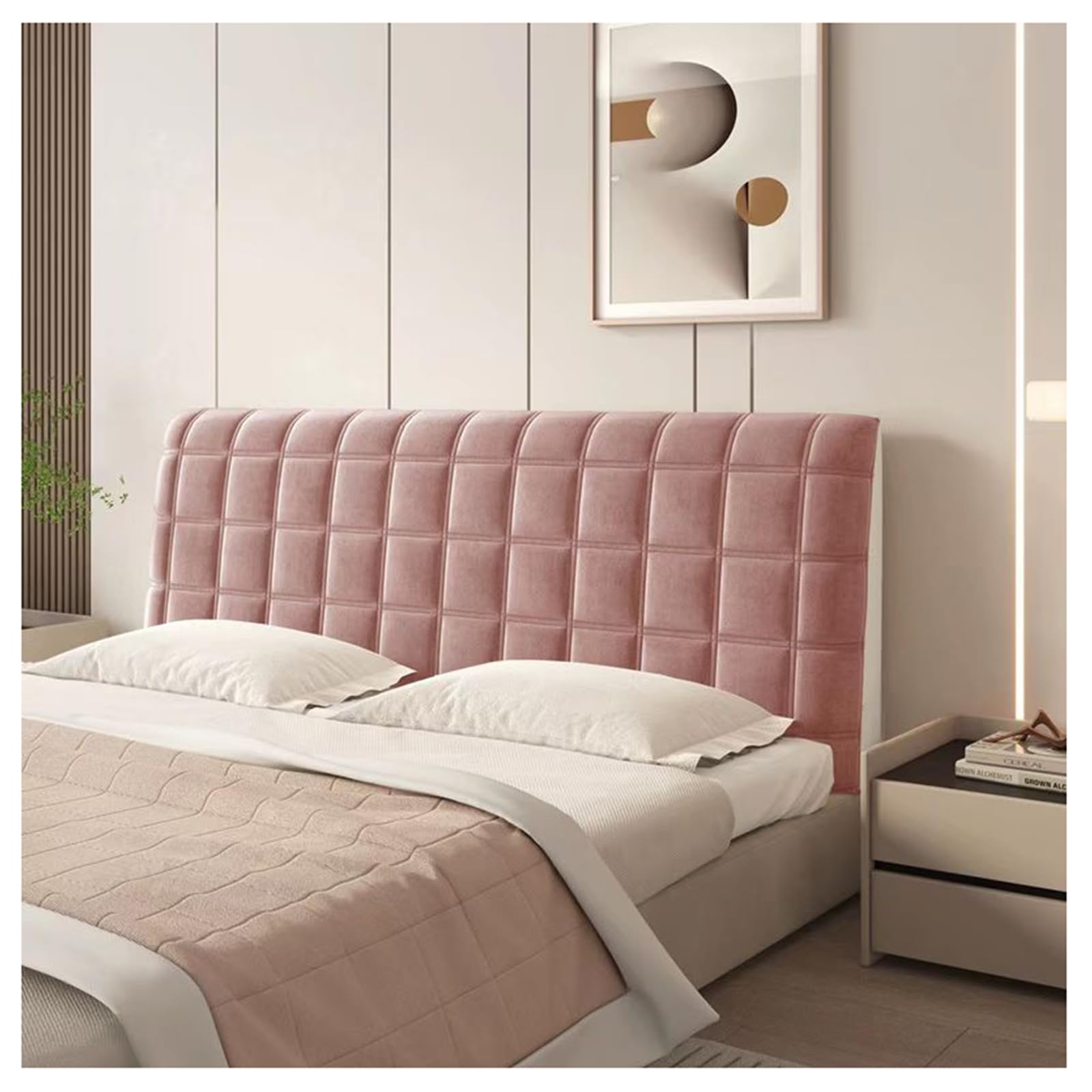 GOFOHIMI Funda Protectora para cabecera de Cama de Terciopelo, Fundas elásticas para cabecera de Cama Individual/Doble, Funda de Respaldo tapizada con Todo Incluido, Gris Rosa, 150cm