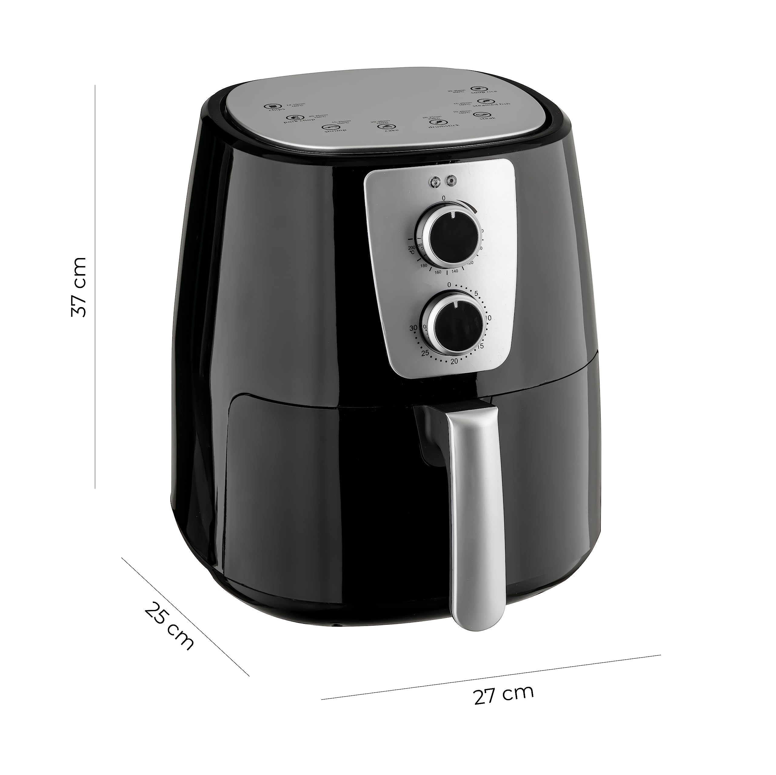 Baroni Home Friggitrice ad Aria Calda Senza Olio con Cestello Antiaderente, Air Fryer con Termostato Regolabile fino a 200°, Capacità 5,2 Lt, 1300 Watt, 37x27x25 cm