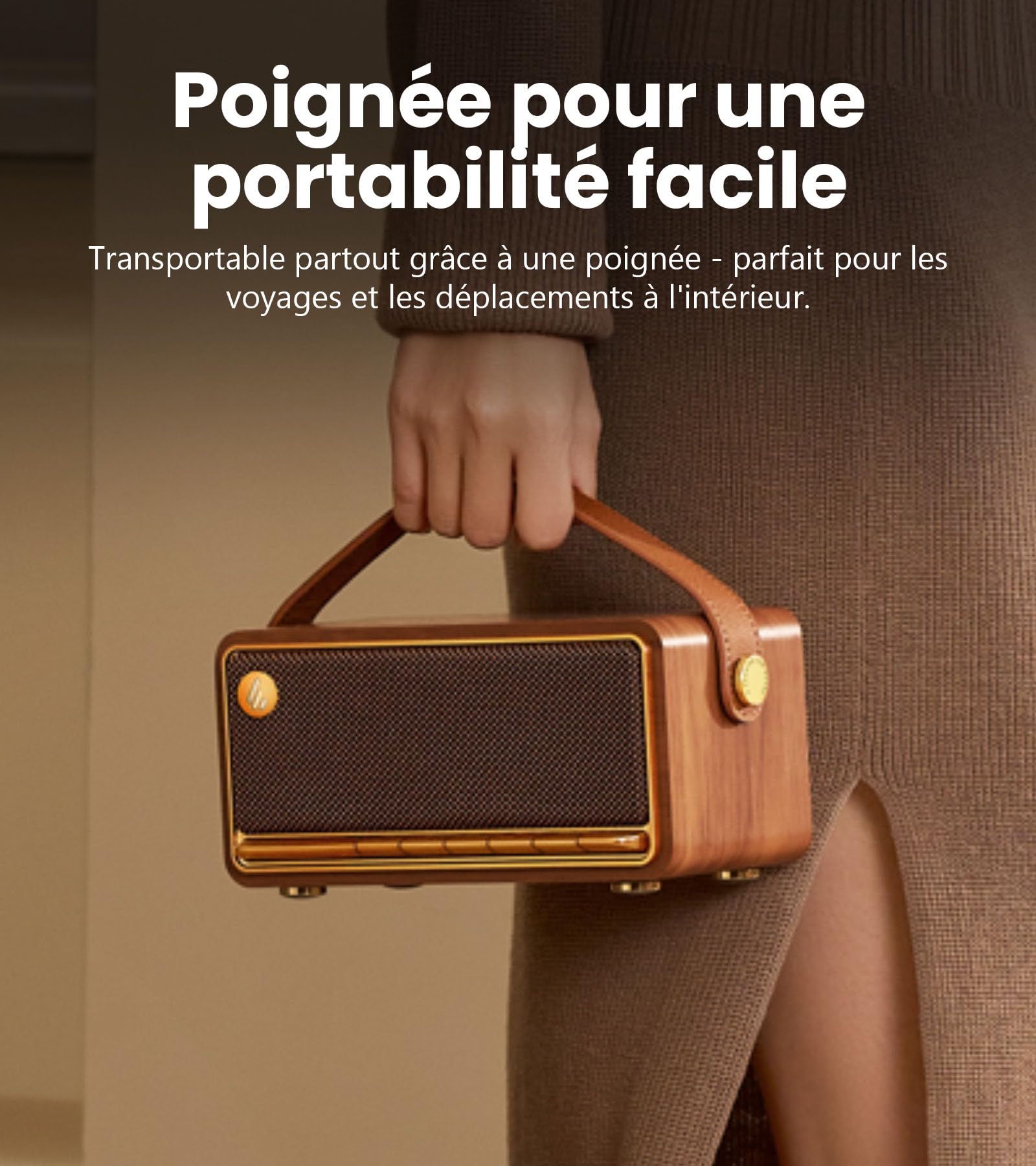 Edifier MP330 Hi-Res Enceinte Bluetooth Portable Audio,40W RMS - Marron | 19h Autonomie, Appairage Stéréo Double, Son 360°, Bluetooth 6.0 & Multipoint, Design Compact pour Intérieur/Extérieur