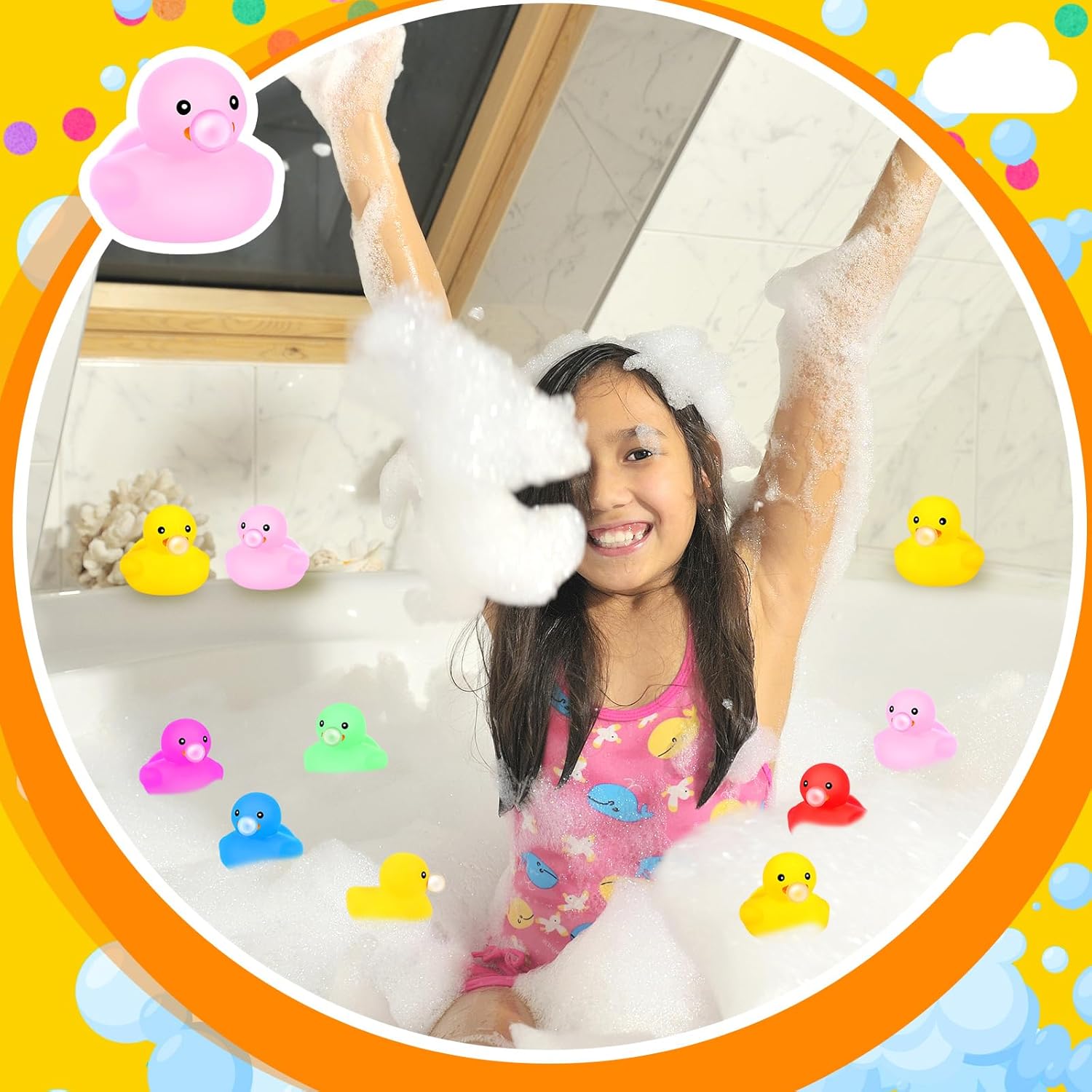 Lenwen 100 Pcs Colorful Rubber Ducks 2.2 Inch Blow Bubbles Duck Bath Toy with Sealed Plug No Hole Waterproof Relieve Stress Fidget Bathtub Toy for Pool Summer Beach Birthday Party Favor Gift