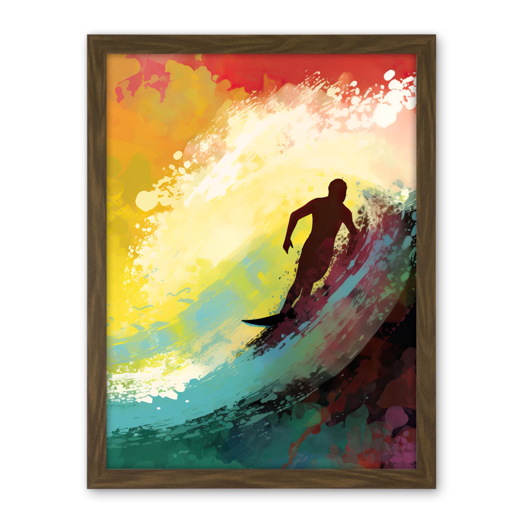 Artery8 The Silhouette of a Surfer Surfing on a Big Wave Artwork Framed Wall Art Print 18X24 Inch