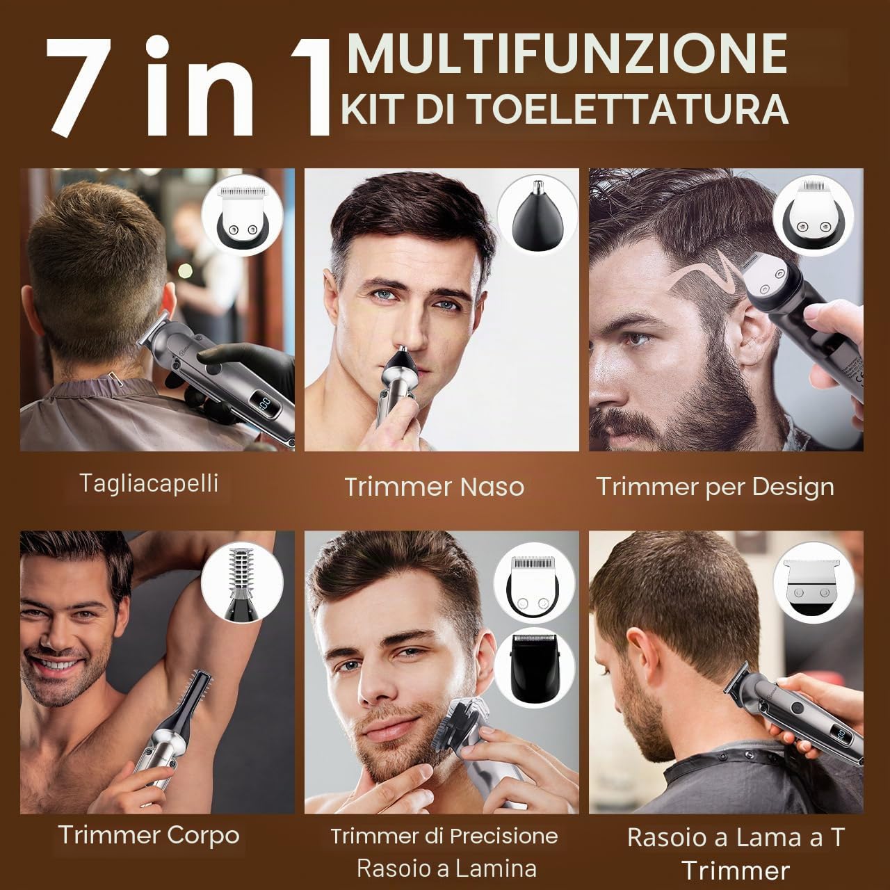 Hatteker Regolabarba Rasoio Elettrico Barba Professionale 7 in 1 Macchinetta per Barba