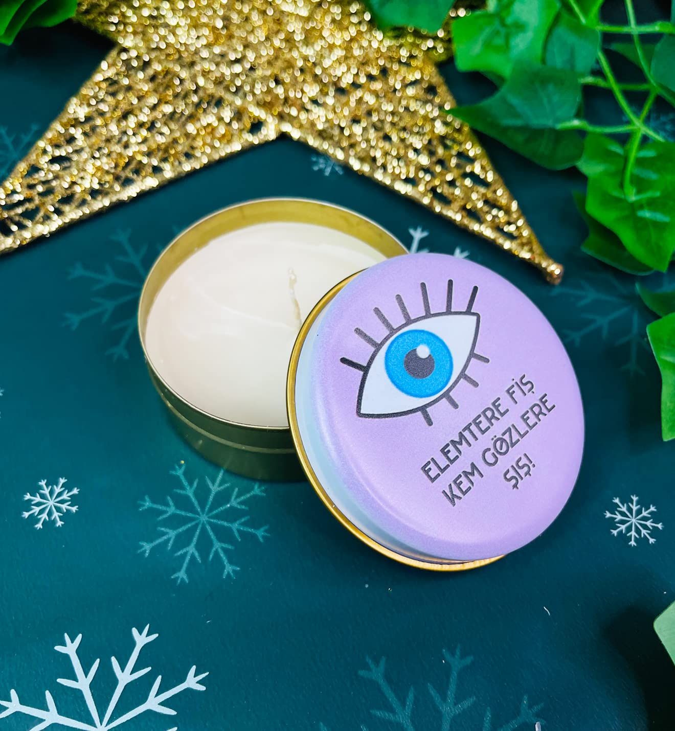 giftmoda Nazar Göz Tasarımlı Kokulu Teneke Mum (Beyaz)