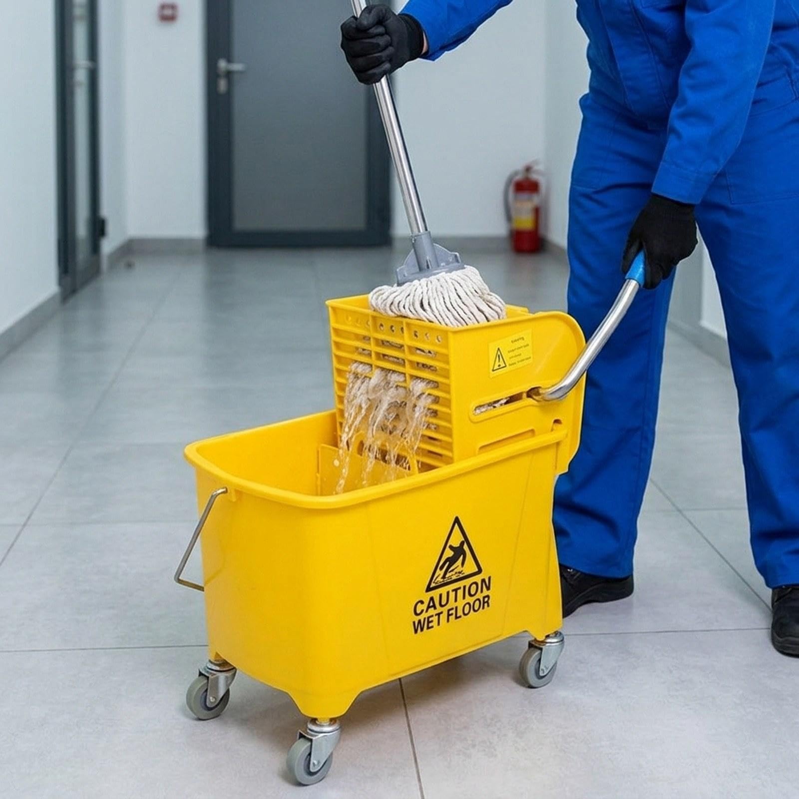 Perfeclan Cubo para Fregar Suelos con Ruedas, Escurridor Lateral Y Asa de Transporte para Uso en Hoteles Y Escuelas, 20l